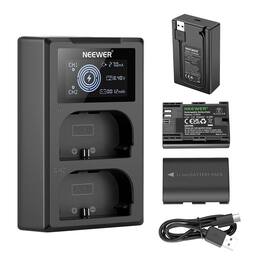 Neewer - LP-E6NH Battery & Charger Set, 2-Pack 2250mAh, Dual USB Charger w/ LCD, USB-C, Canon