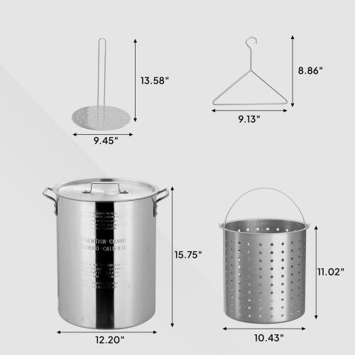 Alt View 5. Winado - 30QT Turkey Deep Fryer Pot with Lid and Strainer Basket Aluminum Seafood Boil Pot for Outdoor Camping Picniic - Sliver.