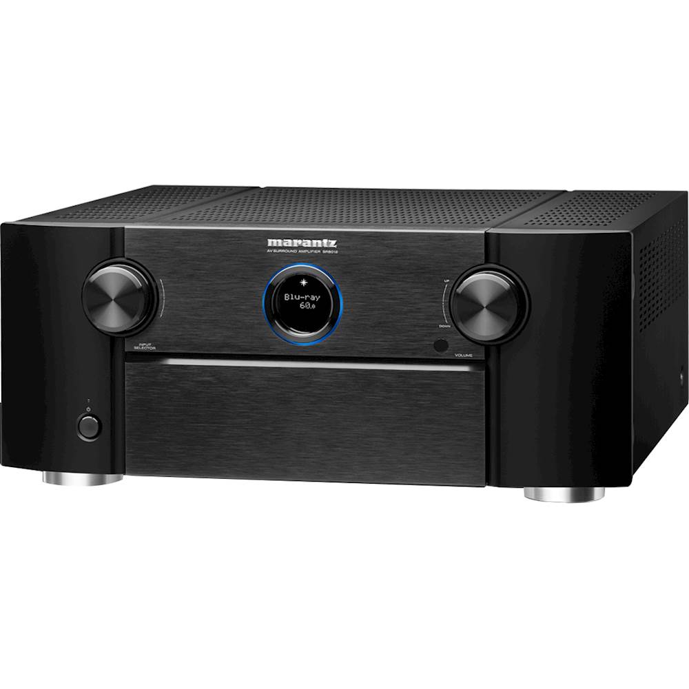 Left View: Marantz SR8012 11.2 Channel AVR, Supports Auro 3D, IMAX Enhanced, Dolby Atmos, Wireless Music Streaming & Voice Control - Black