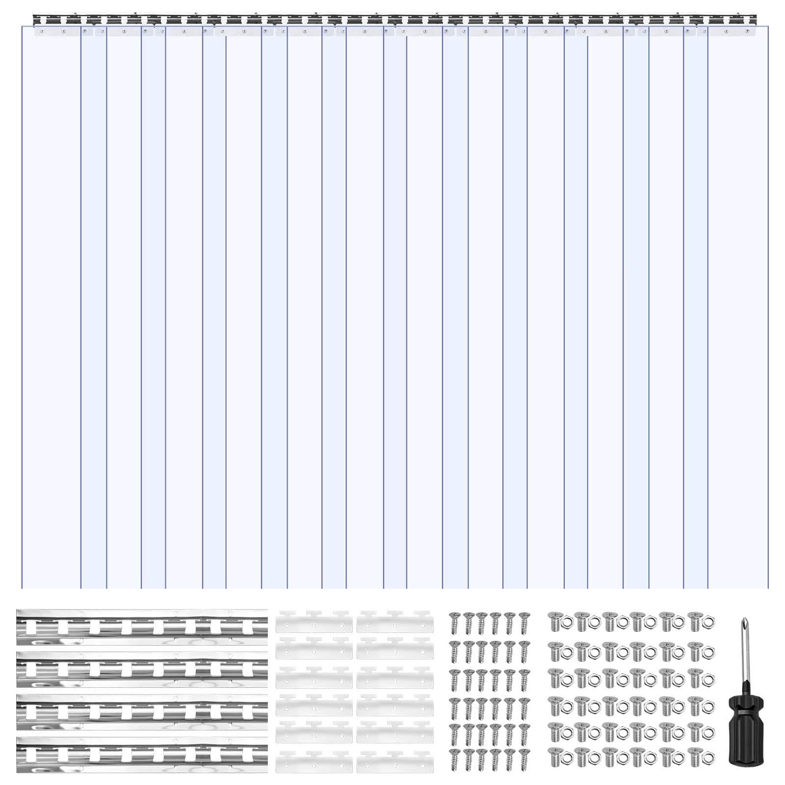 VEVOR - Clear PVC Strip Curtain, 84 in Height x 72 in Width x 0.08 in Thickness, 12 PCS Walk in Freezer Cooler Curtain Strips - Light blue