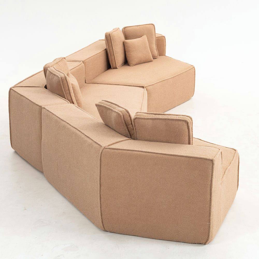 Alt View 6. Kadyn - 181" Extra Large Teddy Sherpa Sofa - Full-Foam Couch with 9 Pillows, Flexible Layout for Living Rooms - Brown.