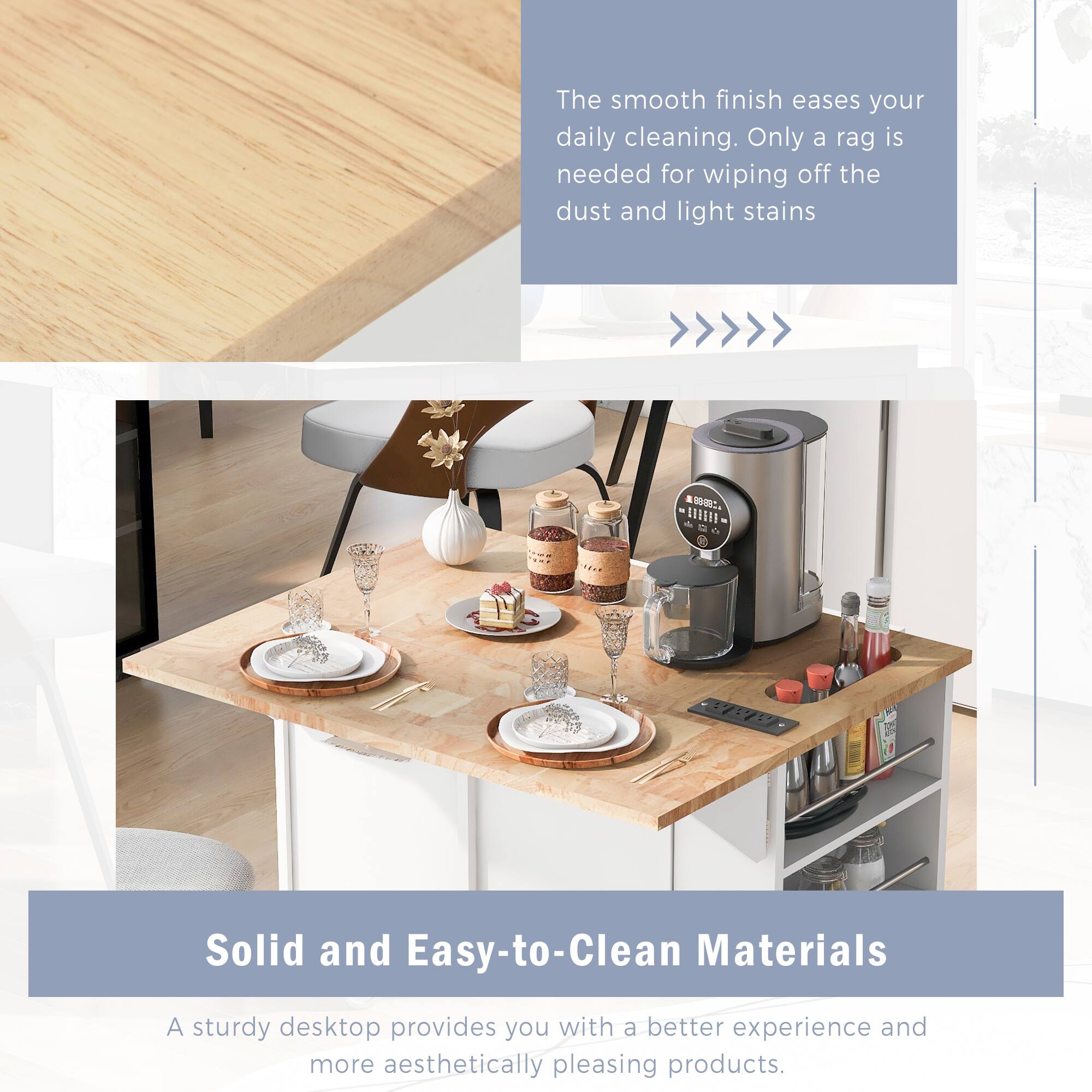 The smooth finish eases your daily cleaning. Only a rag is needed for wiping off the dust and light stains.

Solid and Easy-to-Clean Materials

A sturdy desktop provides you with a better experience and more aesthetically pleasing products.