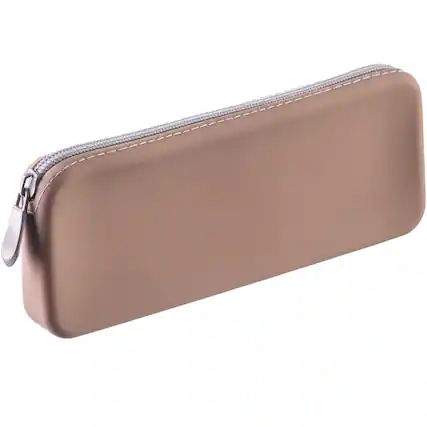 Front. Dapper Styles - Soft Silicone Pencil Case Aesthetic Pouch With Zipper Cute Pen Bag For School Journaling Supplies And Accessories Org... - Sand.