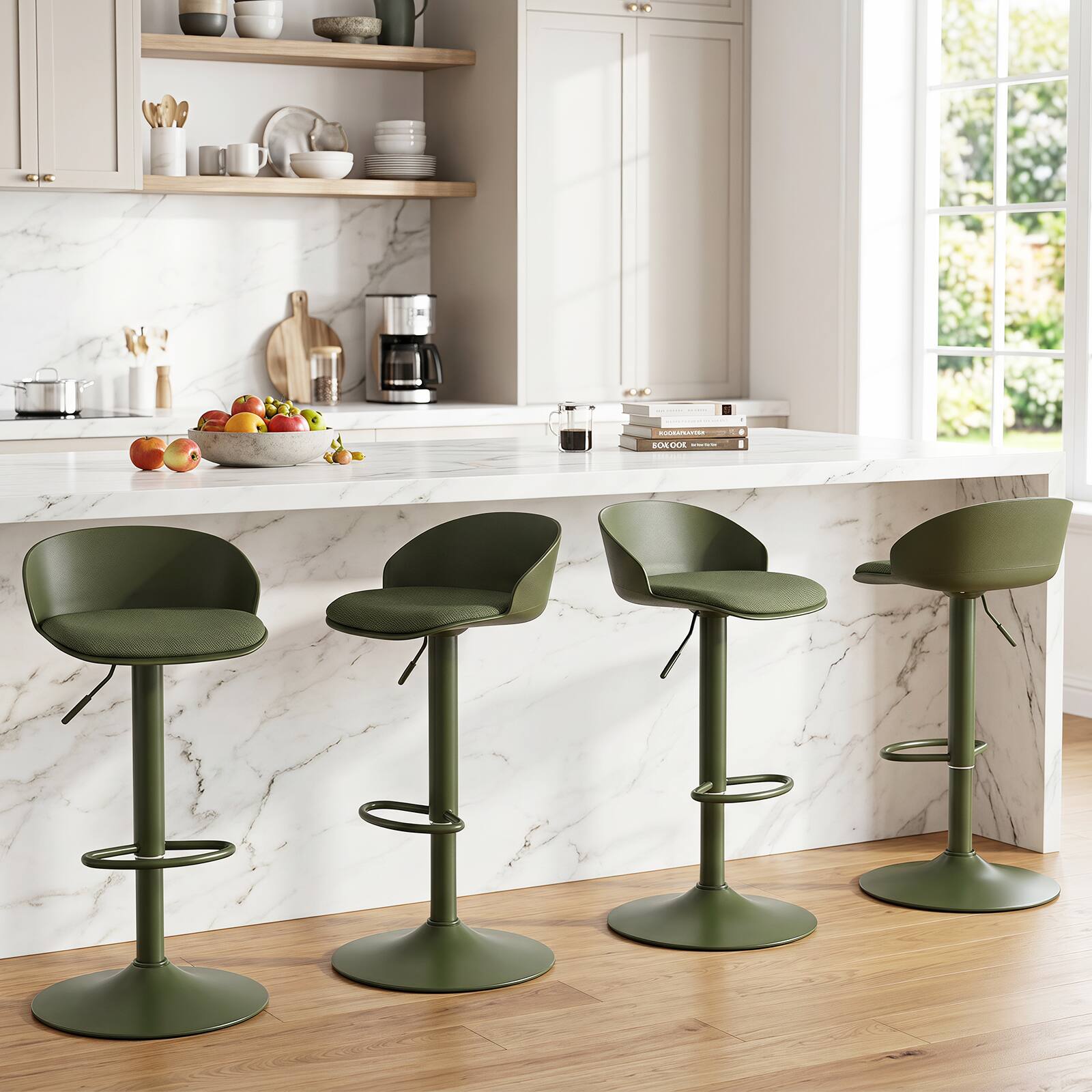 Gymax Set of 4 Adjustable Swivel Bar Stools w/ Back & Footrest Loads ...