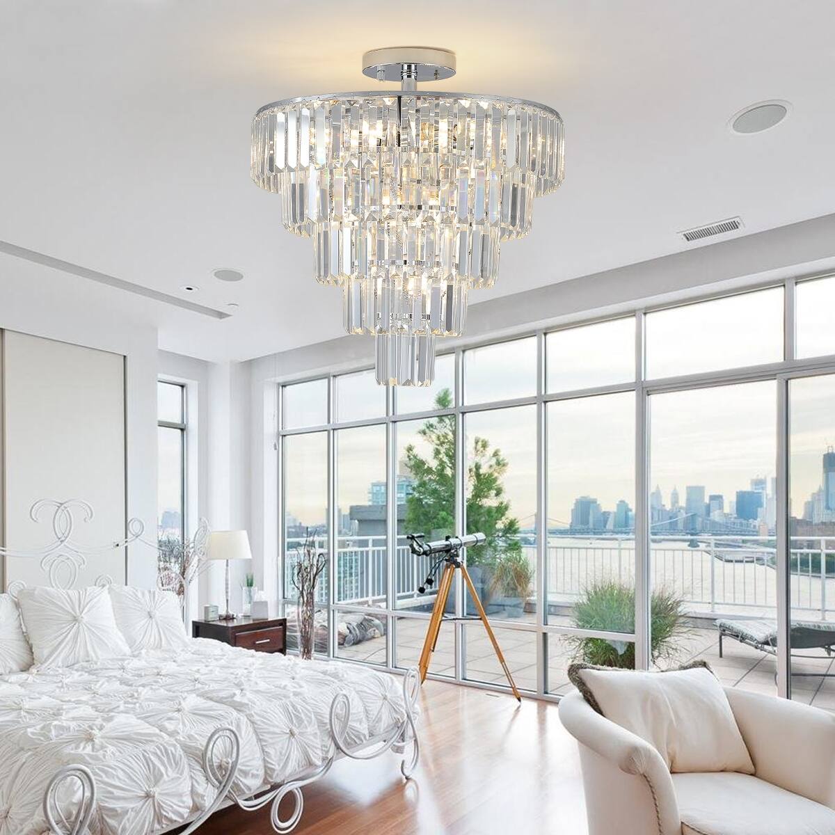 Loheer Large Modern Chrome Crystal Chandelier, Five Tier K Nine Crystal ...