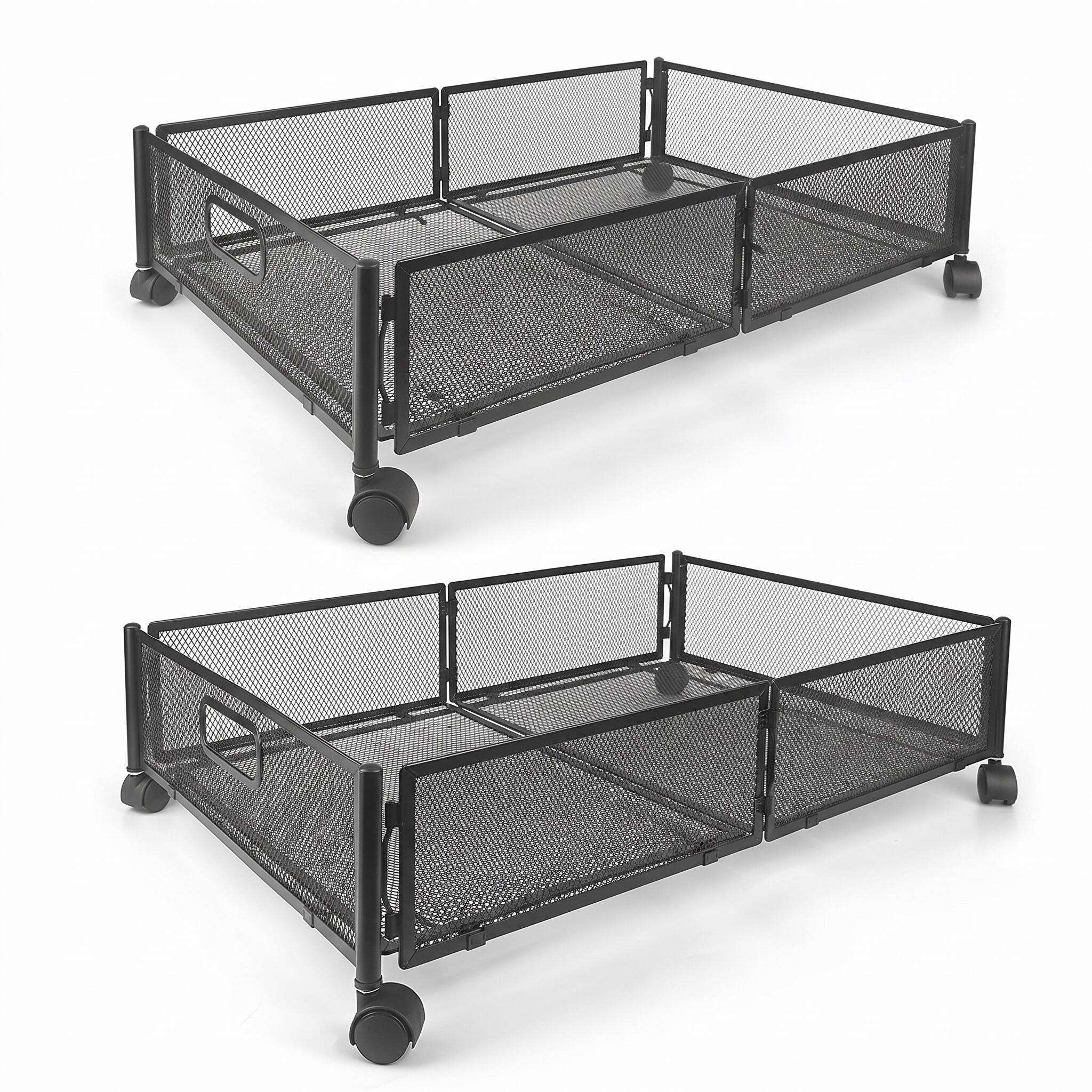 Alt View 3. Malletson - 2 Packs Under Bed Organizer Drawer for Clothes, Toy, Foldable Containers with Wheels  (Metal) - Black.