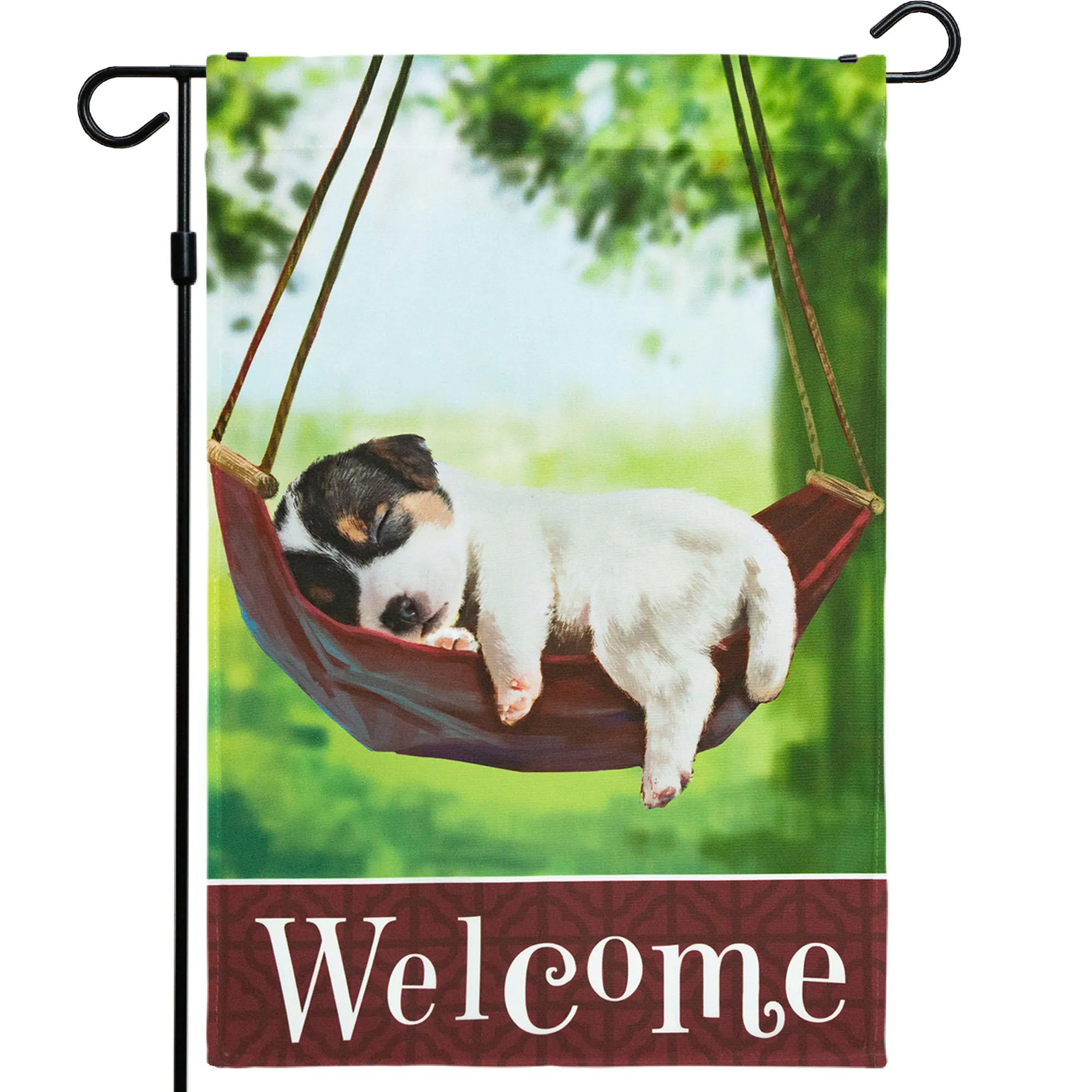 G128 - Garden Flag Sleeping Puppy Welcome Quote 12x18 Inch 150D Polyester - Assorted Colors
