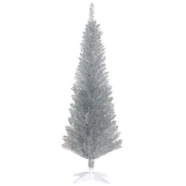 PULUZ - 5ft Unlit Pencil Artificial Christmas Tree with Realistic Branches and 294 Tips, Plastic Base - Silver