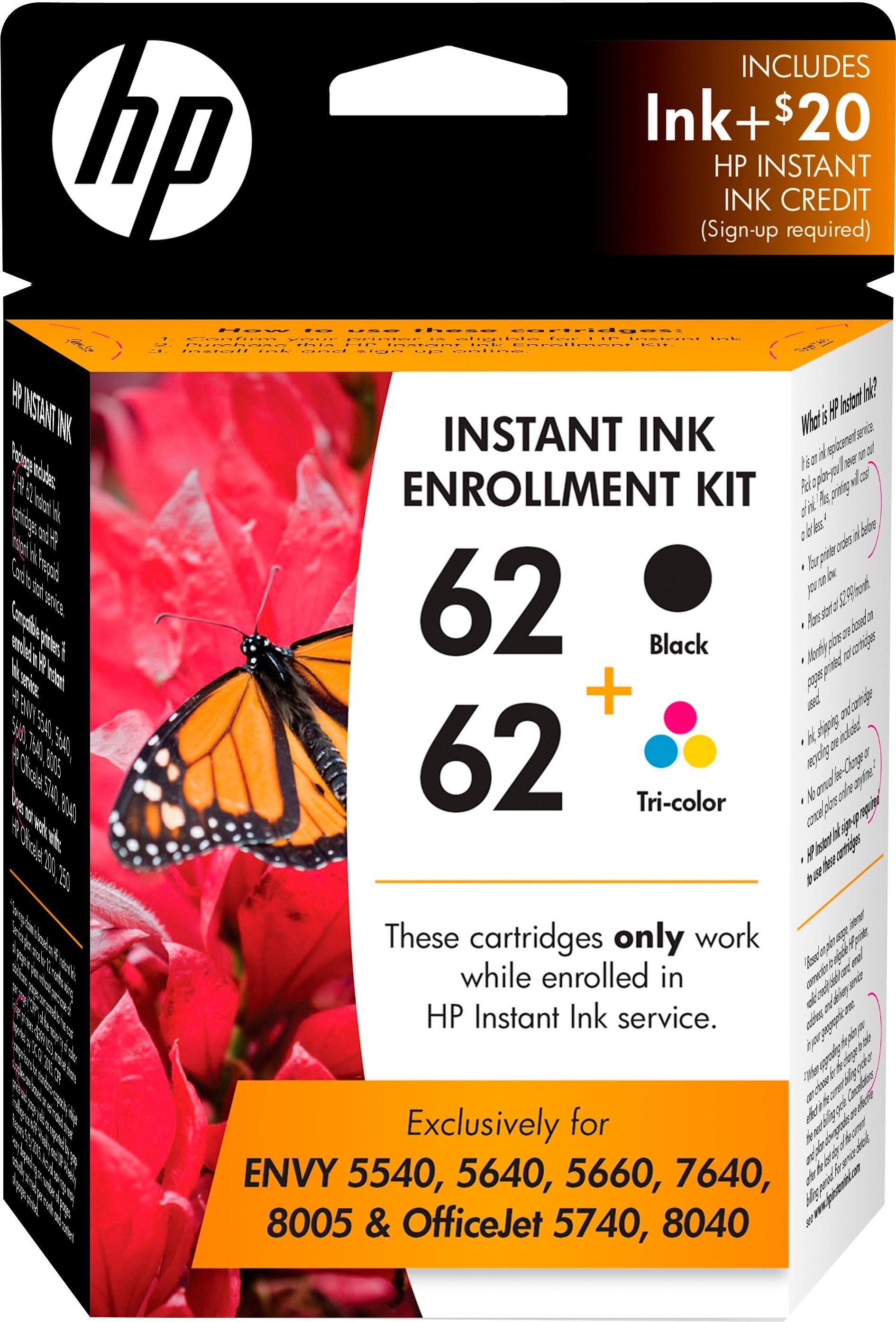 Best Buy HP 62 2Pack Black/Tricolor Instant Ink Enrollment Kit Black