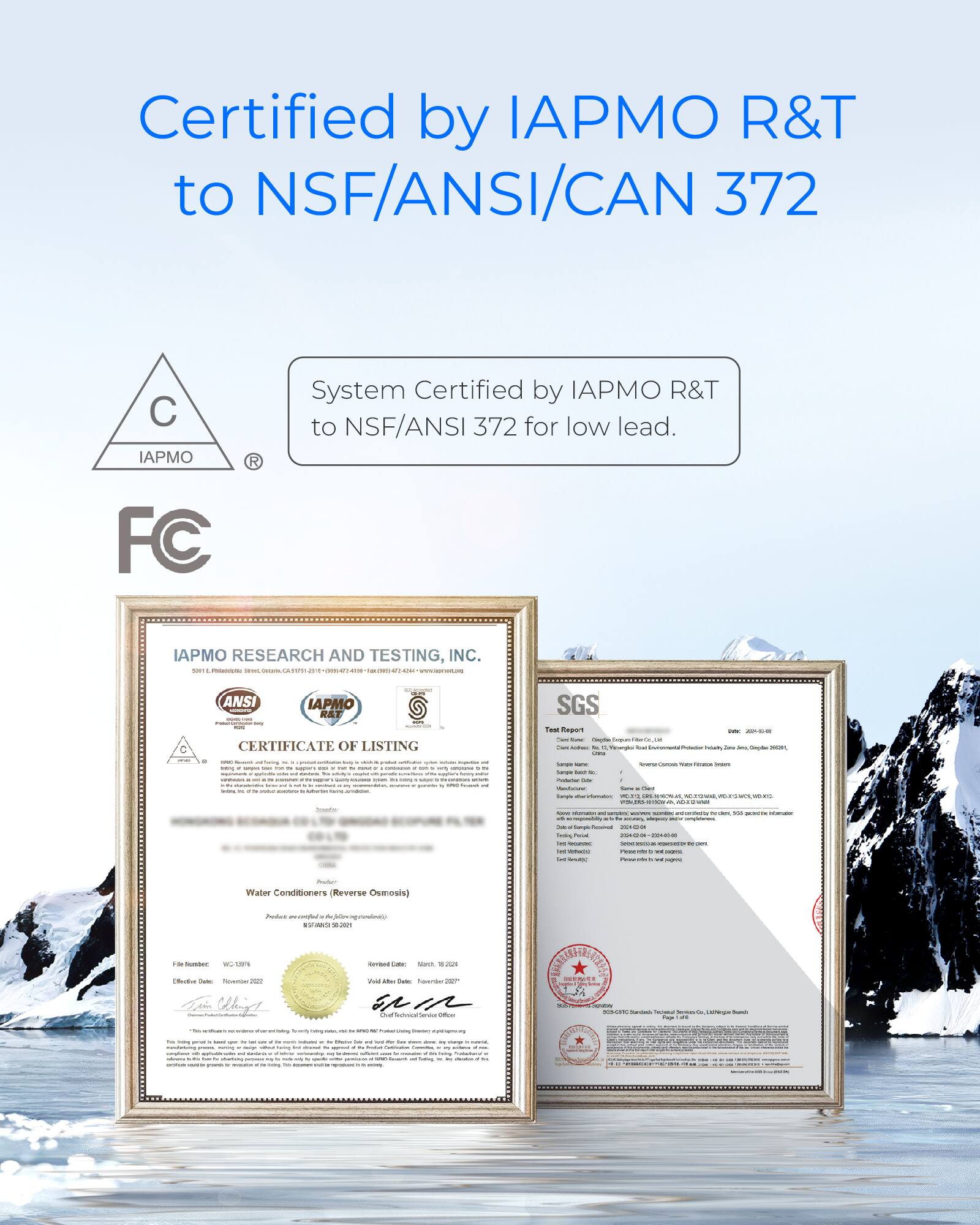 Certified by IAPMO R&T to NSF/ANSI/CAN 372

System Certified by IAPMO R&T to NSF/ANSI 372 for low lead.

IAPMO RESEARCH AND TESTING, INC. save - - Gesenal 2018 "(), 00 41% CHILL AM www.lanan.com

ANSI IAPMO R&T CERTIFICATE OF LISTING - assicing - - - Values - sampres. - - - - - - - - IT'S - - - -

SGS Test Report - - - Omple - - - 18  Soludly T Ams Organ JUNE - Sampan - levense - - ressage saves Sample modium - Refole cuge Burger - MAN CONSTRING.COM.BR SULVOR -

- information with NAMERS contification sites 565 prove - abagens - Sengle  POLICE Serving Periot POLIVE SEE - sweet ulers, - PROVERSION - - - - mayout

Water Conditioners (Reverse Osmosis) Products

SERVAND dossein

FOR Number WORKEY

Rembod Calb:
March, was
- Clubes Nomber