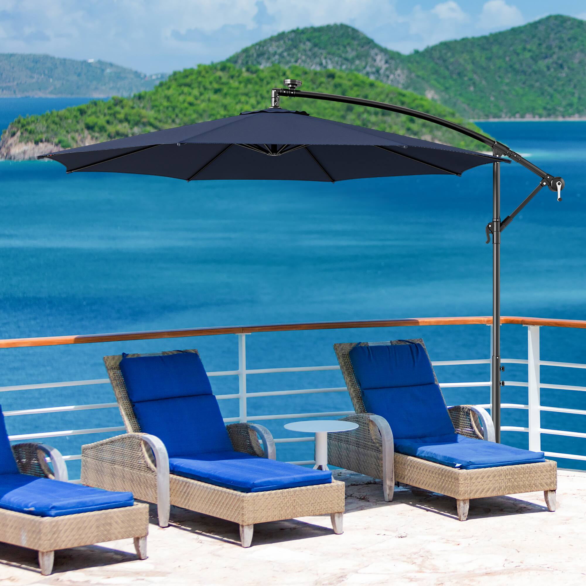 Alt View 3. Gymax - Gymax 10 FT Offset Patio Umbrella Solar Powered Cantilever Umbrella w/ 112 LED Lights Navy - Navy.