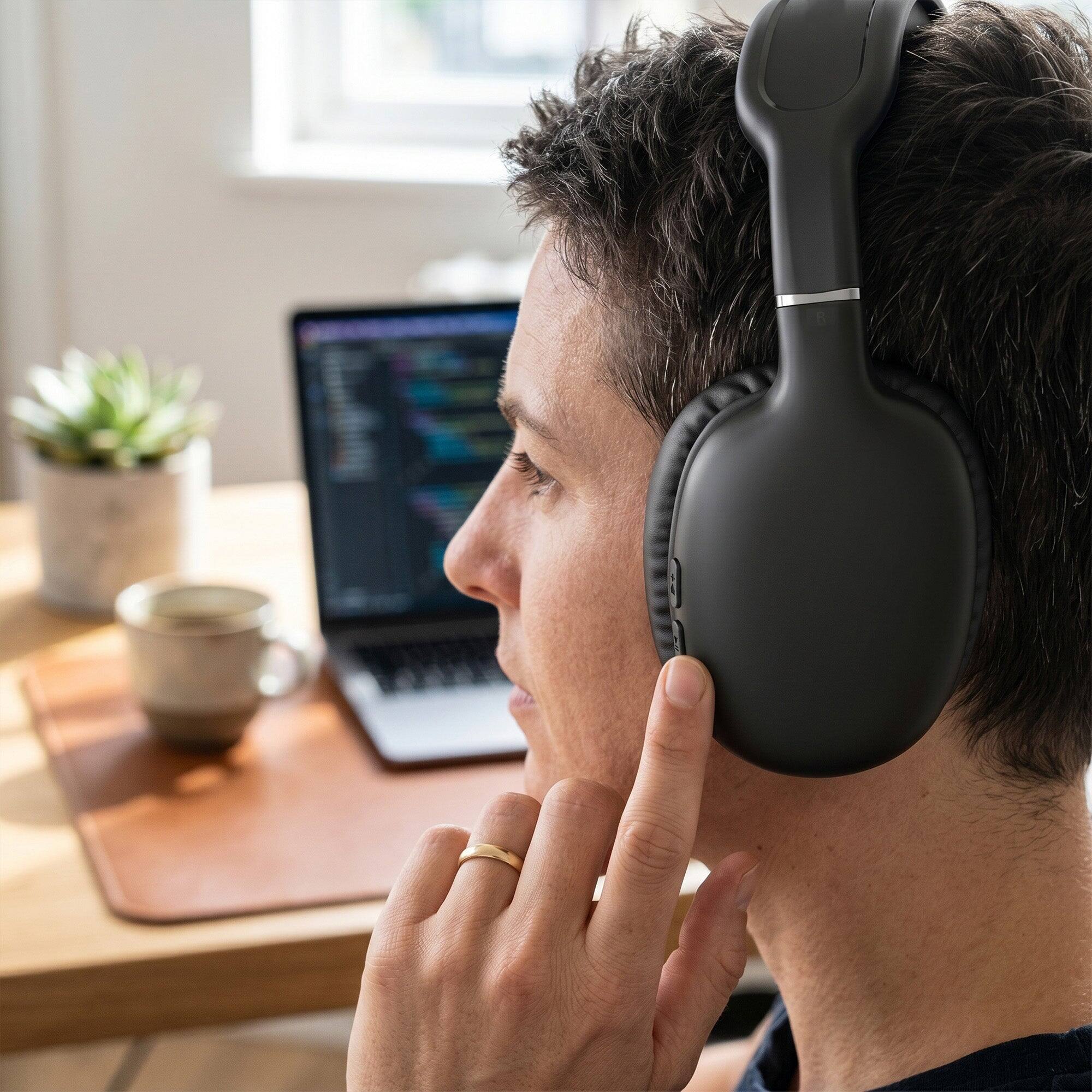 Back. iBasics - Wireless Over-Ear Headphones – Bluetooth HD Stereo, Deep Bass & Soft Ear Cushions - Black.