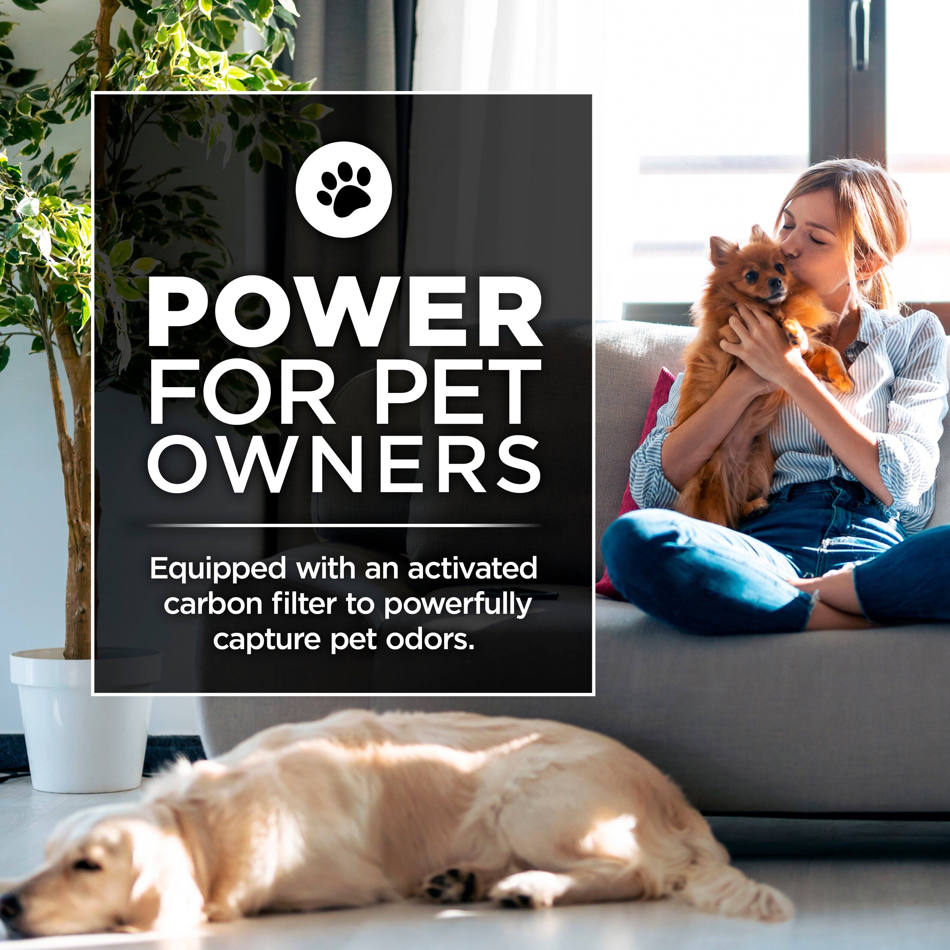 Power for Pet Owners: Equipped with an activated carbon filter to powerfully capture pet odors.