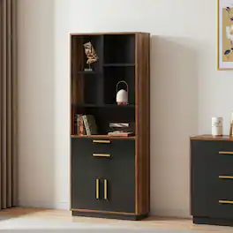 ModernMate - 59 Inches Tall Bookshelf with Doors, 5 Cubes and 2 Drawers - Black Walnut