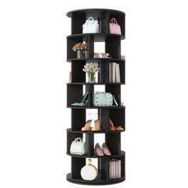 Ecooso - 23.6" 360° Rotating Bookcase Shoe Rack Tower, 7-Tier Shelf with 5 Grids Per Layer - Black