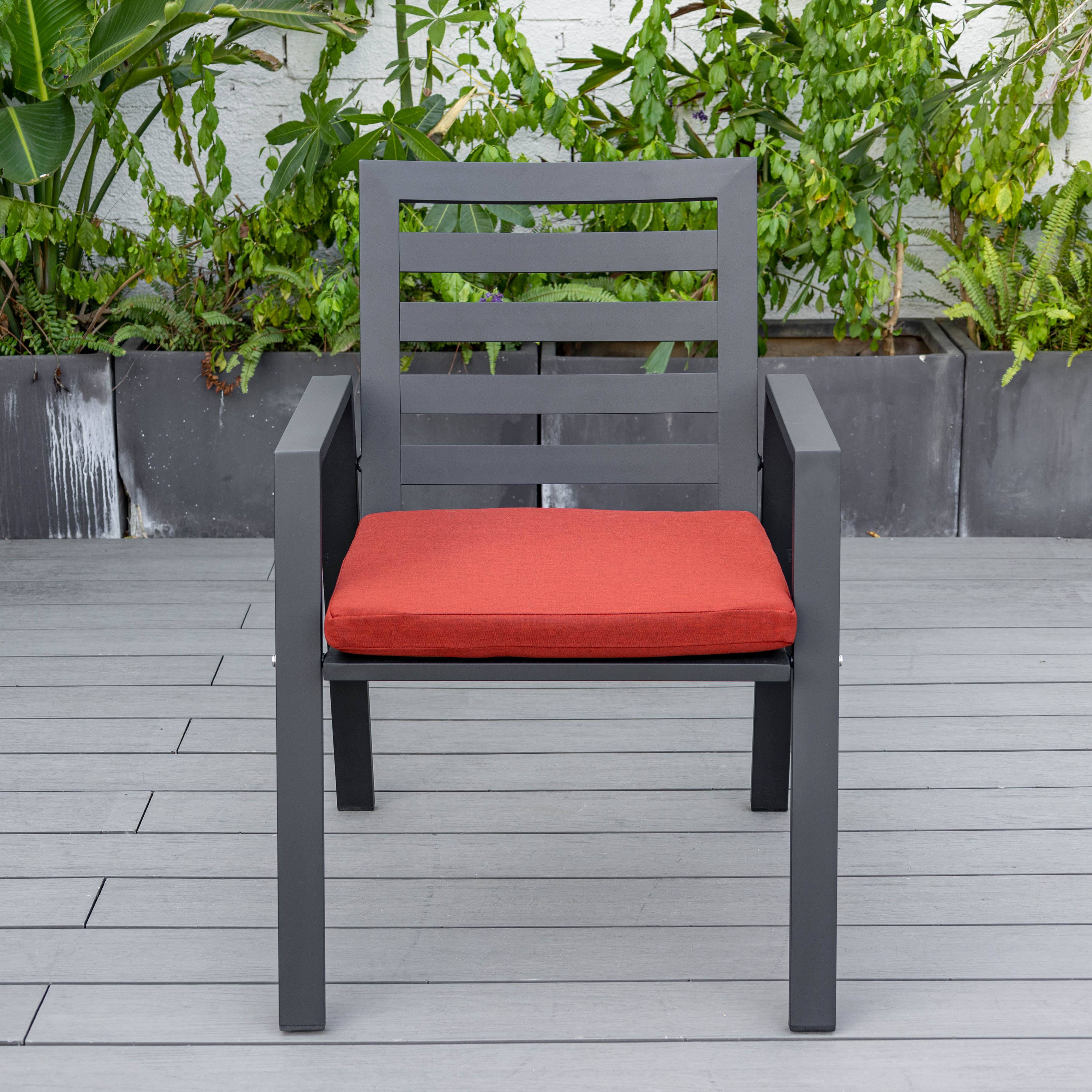 Alt View 1. LeisureMod - Chelsea Mid-Century Modern Patio Dining Armchair with Weather-Resistant Olefin Cushion - Aluminum - Cherry Red.