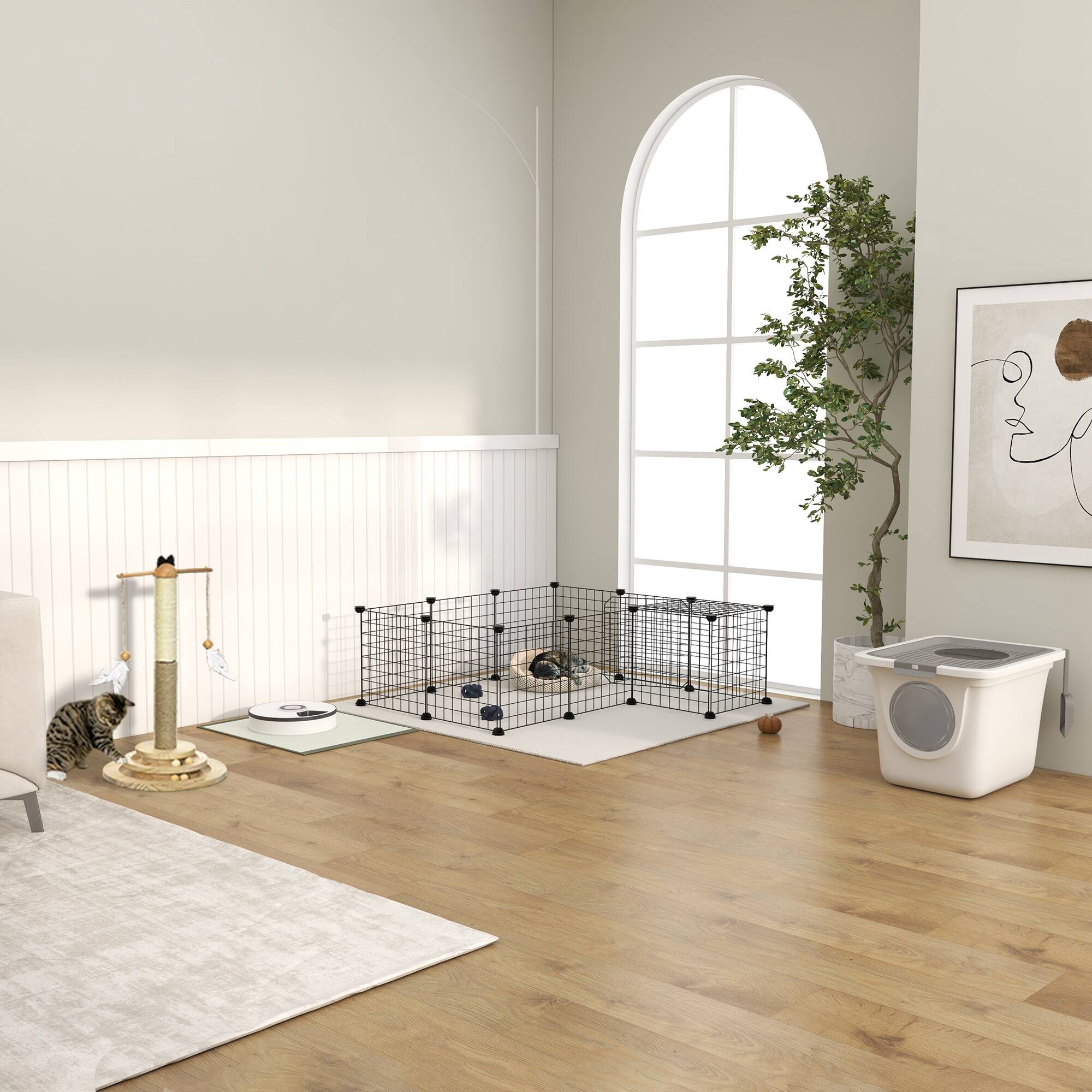 Alt View 5. Pawhut - Cat Litter Box, Covered Kitty Litter Box, Top Exit, Scoop, Easy Cleaning Cat Toilet for Odor Control, Privacy - White.
