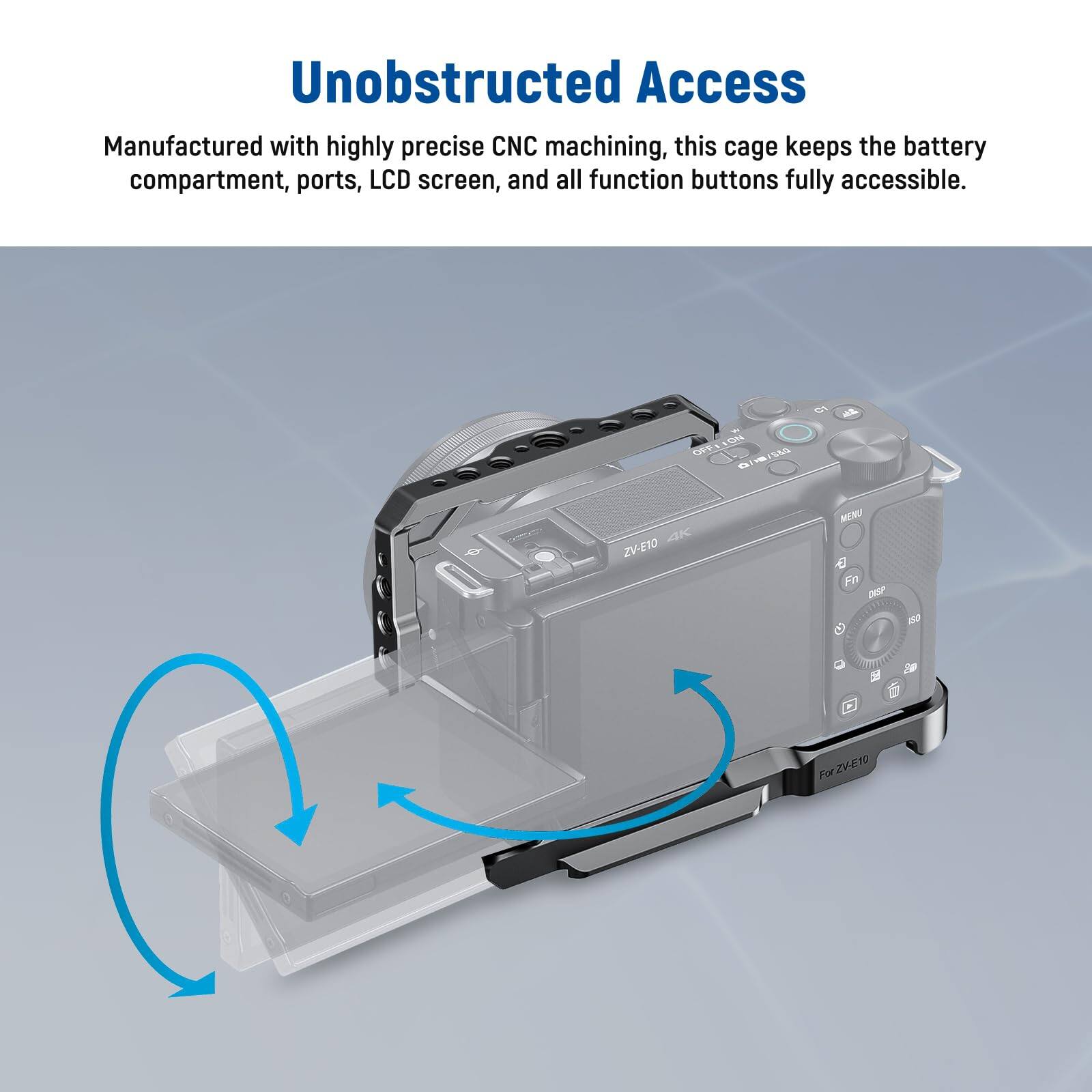 Unobstructed Access

Manufactured with highly precise CNC machining, this cage keeps the battery compartment, ports, LCD screen, and all function buttons fully accessible.