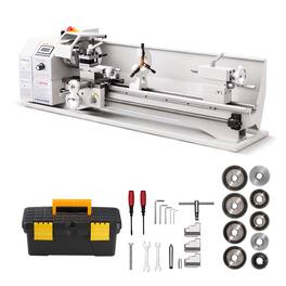 VEVOR - Metal Lathe 8.7 x 30 in 1100W Benchtop Lathe Machine Variable Speed, 3000 RPM Max Spindle Speed, with Metal Gear - Silver
