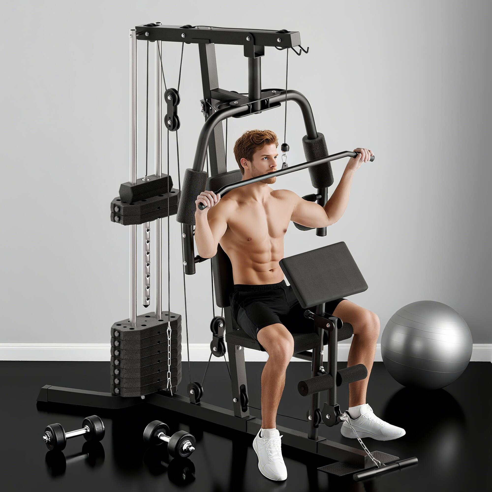 Alt View 1. Soozier - Home Gym System, Multifunction Workout Station with 100Lbs Weight Stack, 100Lbs Resistance - Black.