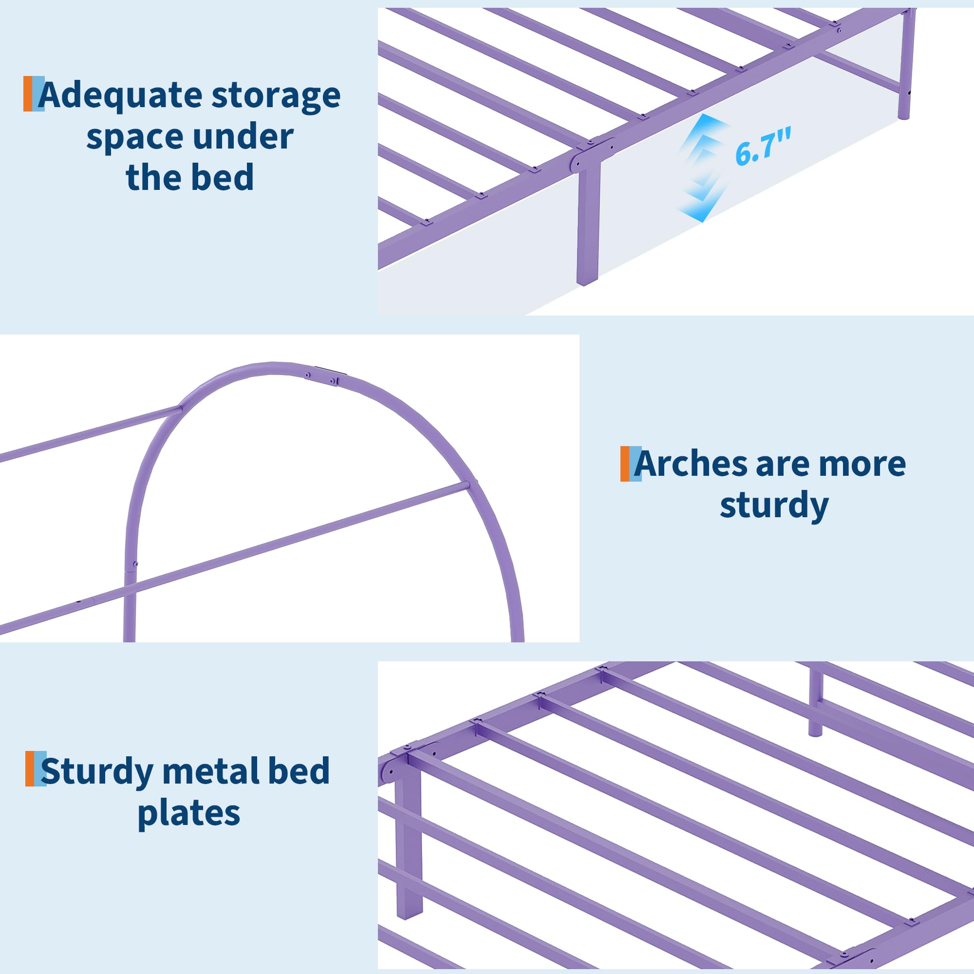 - Adequate storage space under the bed
- Arches are more sturdy
- Sturdy metal bed plates