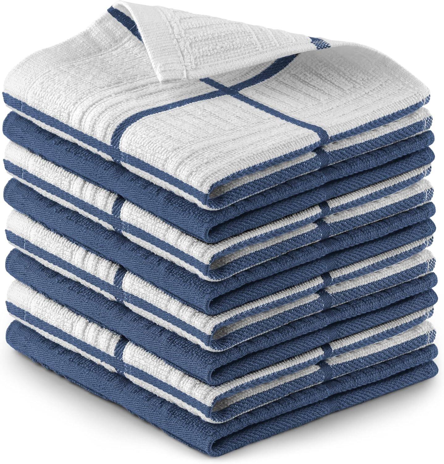 Front. Zulay Kitchen - Zulay Kitchen Pack of 8 Cotton Wash Cloths - 12x12 Inch Super Soft Face Towels - Reusable Wash Cloths for Body and Face - Square Dark Blue.