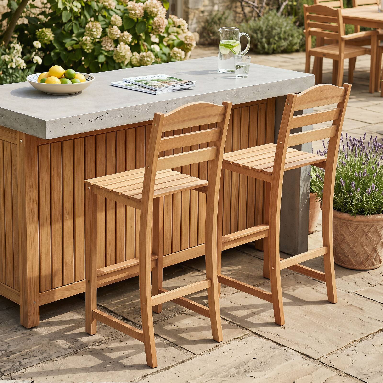 Alt View 3. Costway - Costway 4PCS Solid Acacia Wood Bar Stool, 29.5" Bar Height Stool with Backrest & Footrest - Natural.