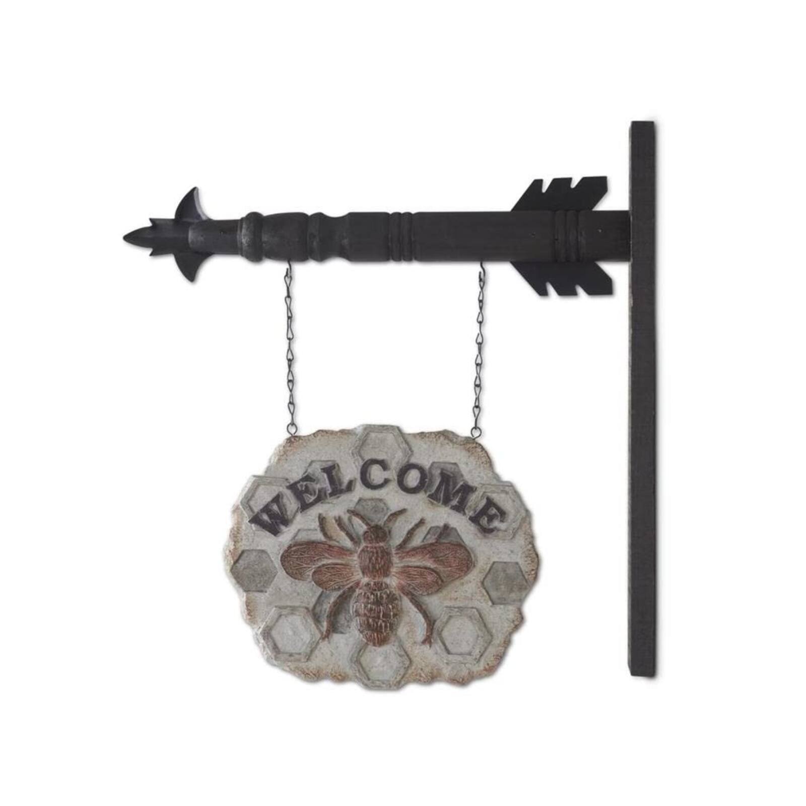 Left. K&K Interiors - K&K Interiors Welcome Honeycomb with Bee Arrow Replacement Sign 10 Inch - Arrow Sold Separately - Gray.