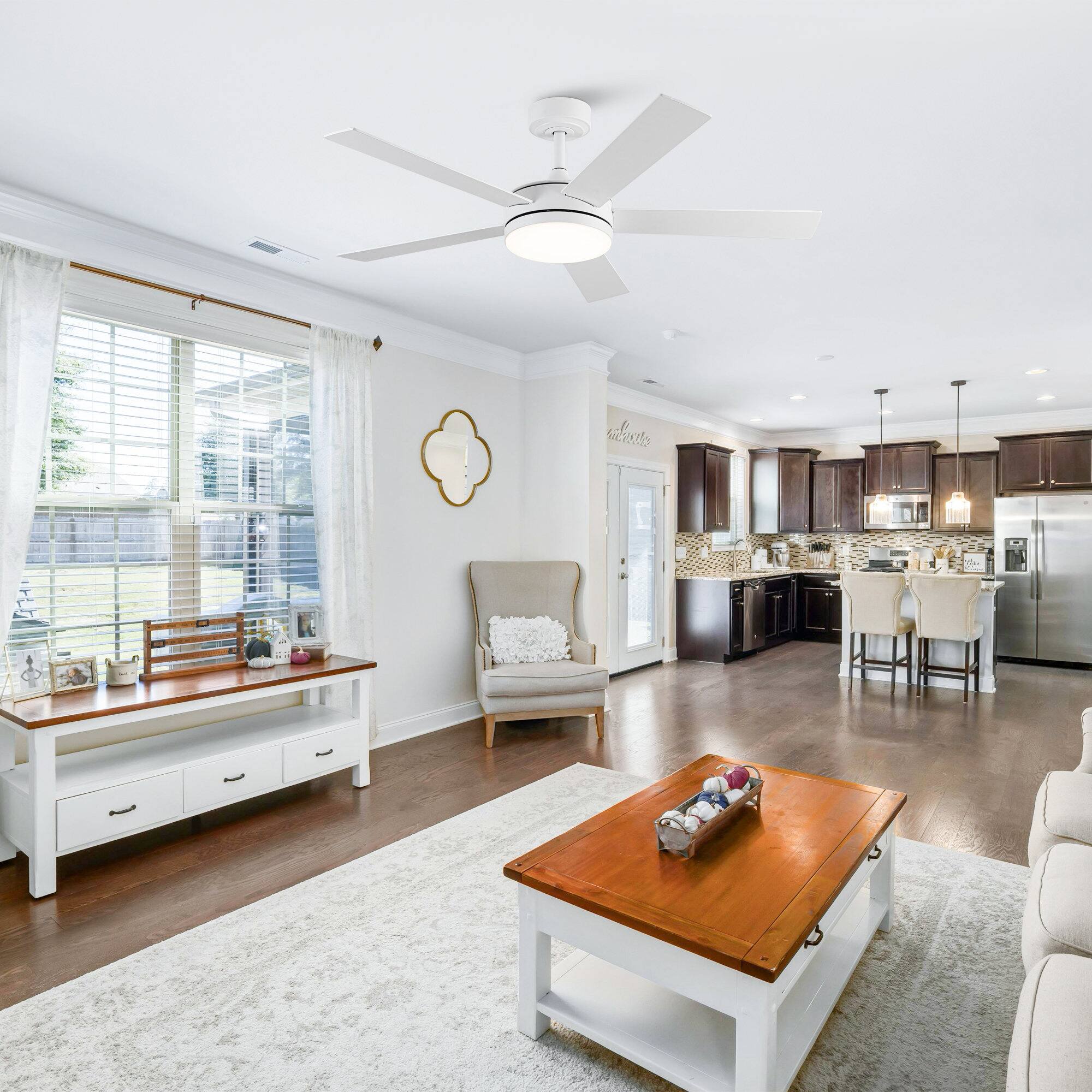 Angle. Vaczon - 48" Modern White Smart Integrated LED Ceiling Fan with Remote and App - White.