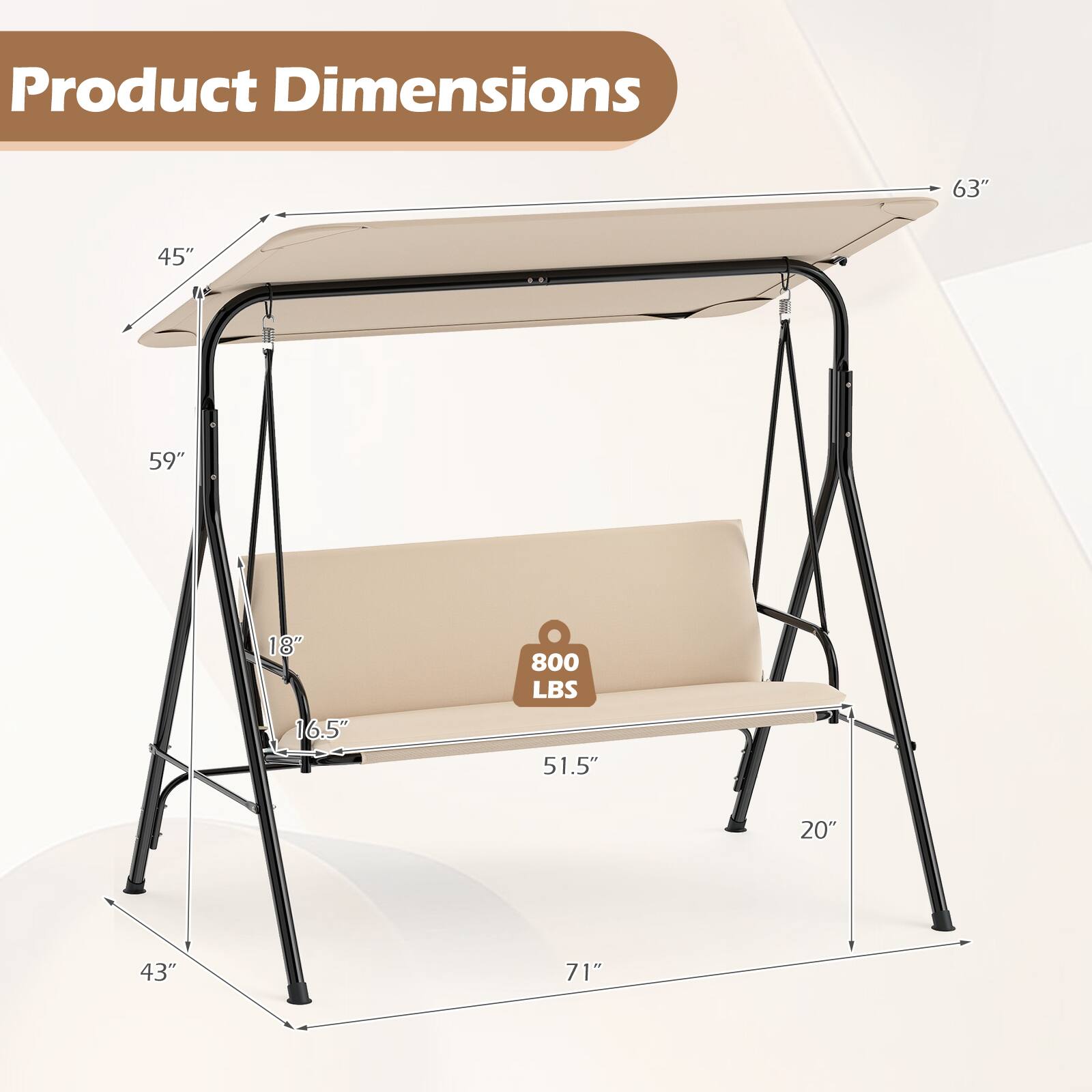 Product Dimensions: 63" x 45" x 59" x 18" x 16.5" x 800 LBS x 51.5" x 20" x 43" x 71"