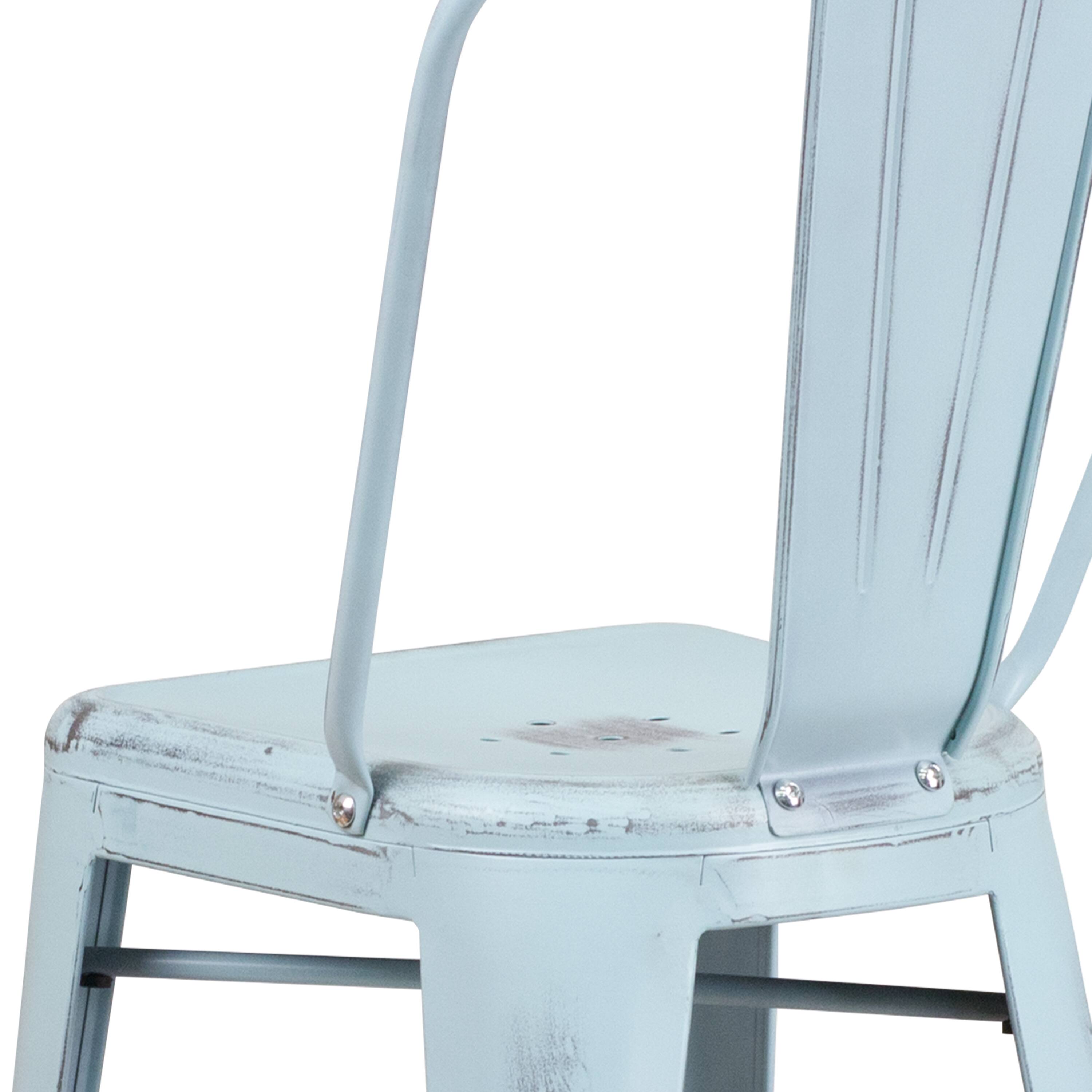 Alt View 8. Emma + Oliver - Commercial Grade 30"H Distressed Colorful Metal Indoor-Outdoor Barstool w/ Back - Green-Blue.