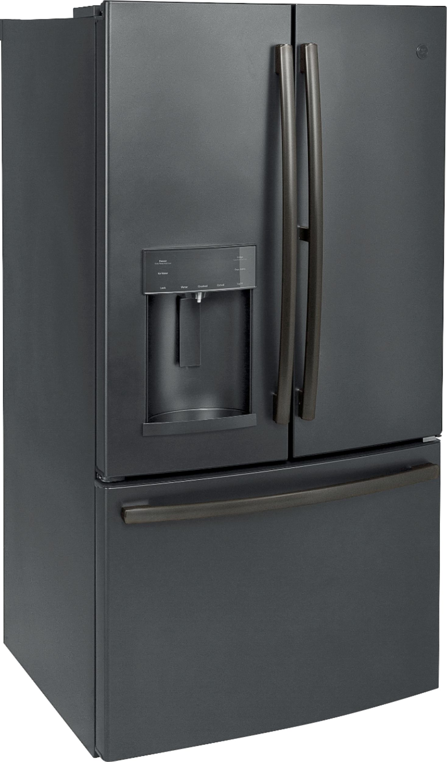 Angle View: GE - 27.7 Cu. Ft. French Door-in-Door Refrigerator with External Water & Ice Dispenser - Fingerprint resistant black slate