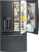 GE - 27.7 Cu. Ft. French Door-in-Door Refrigerator with External Water & Ice Dispenser - Fingerprint resistant black slate - Front_Zoom