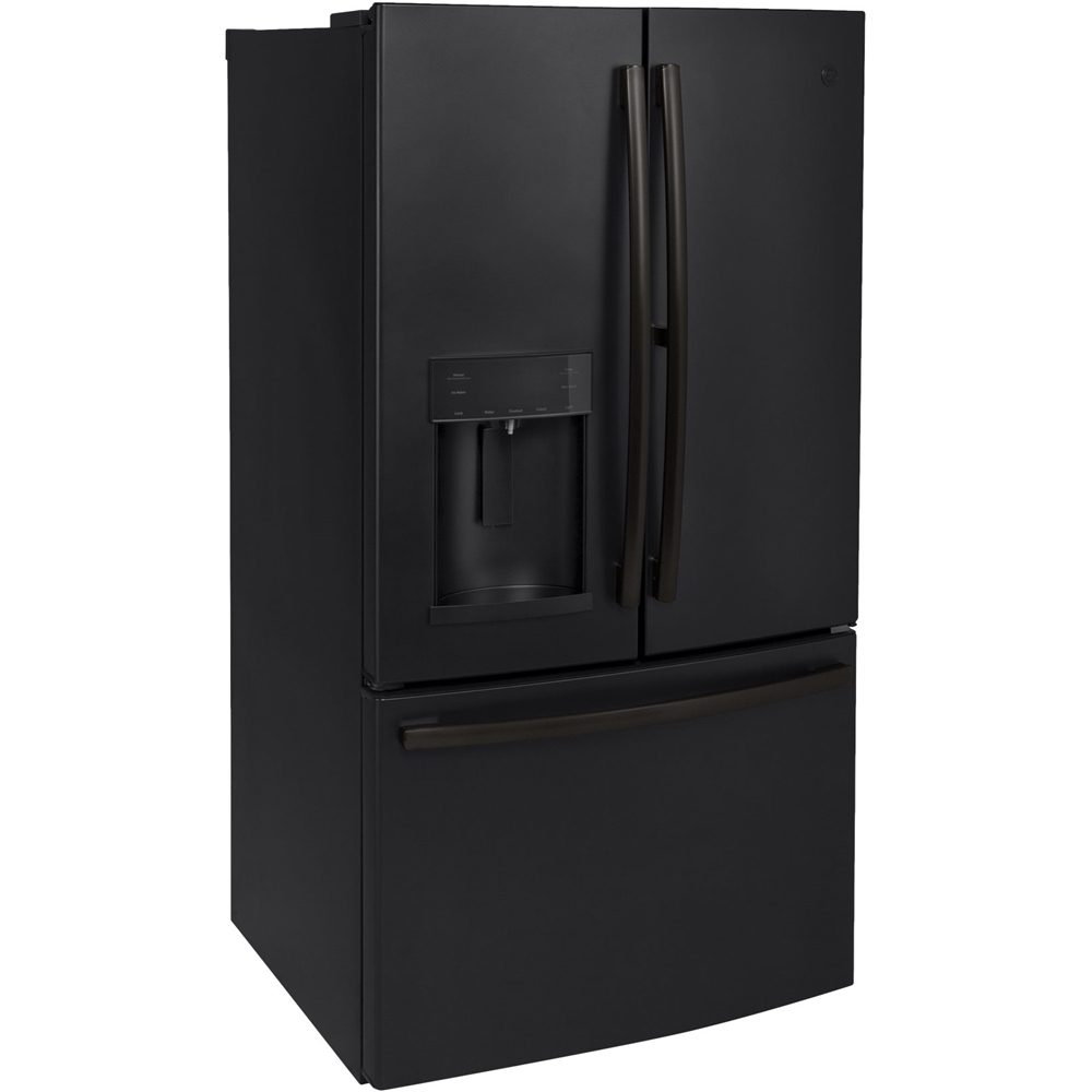 Left View: GE - 27.7 Cu. Ft. French Door-in-Door Refrigerator with External Water & Ice Dispenser - Fingerprint resistant black slate