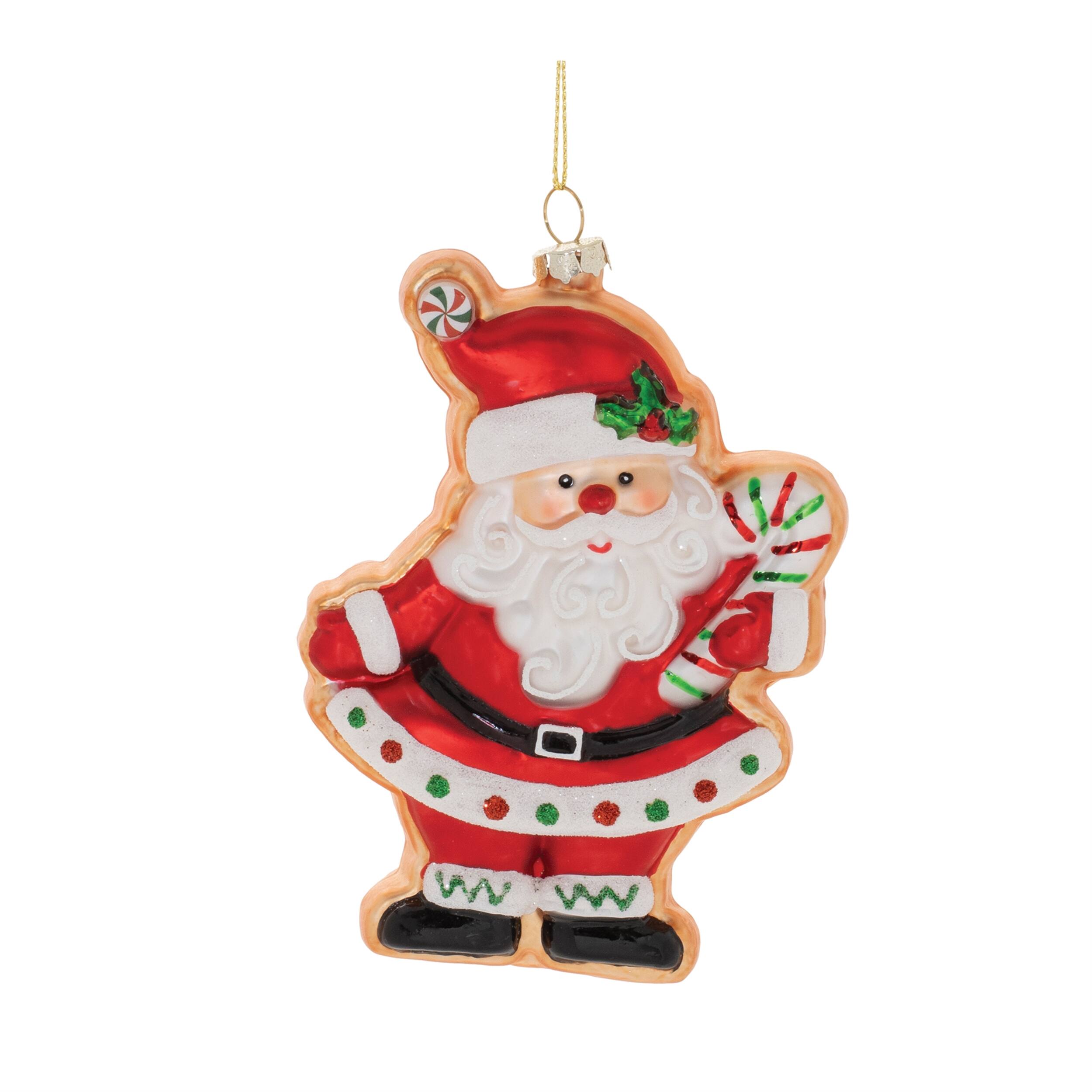 Back. BreeBe - Glass Santa and Snowman Cookie Ornament (Set of 12) - White, Greed.