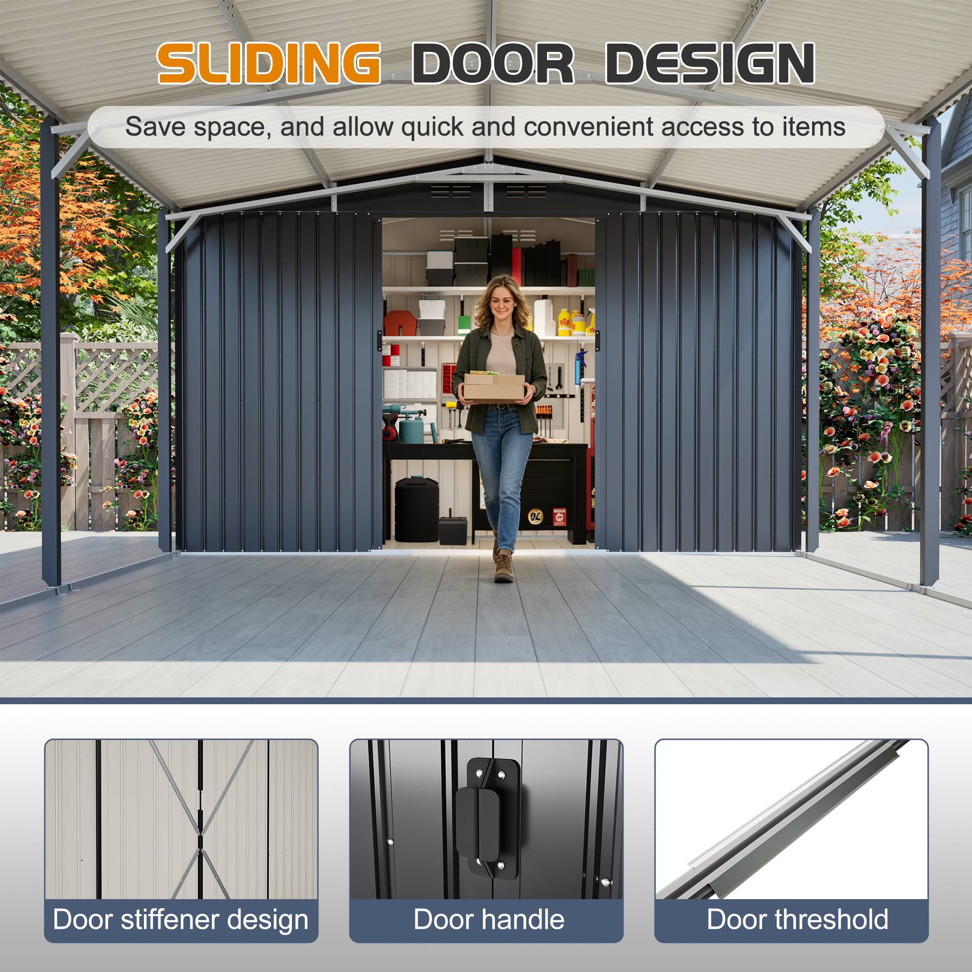 SLIDING DOOR DESIGN  
Save space, and allow quick and convenient access to items

- Door stiffener design
- Door handle
- Door threshold