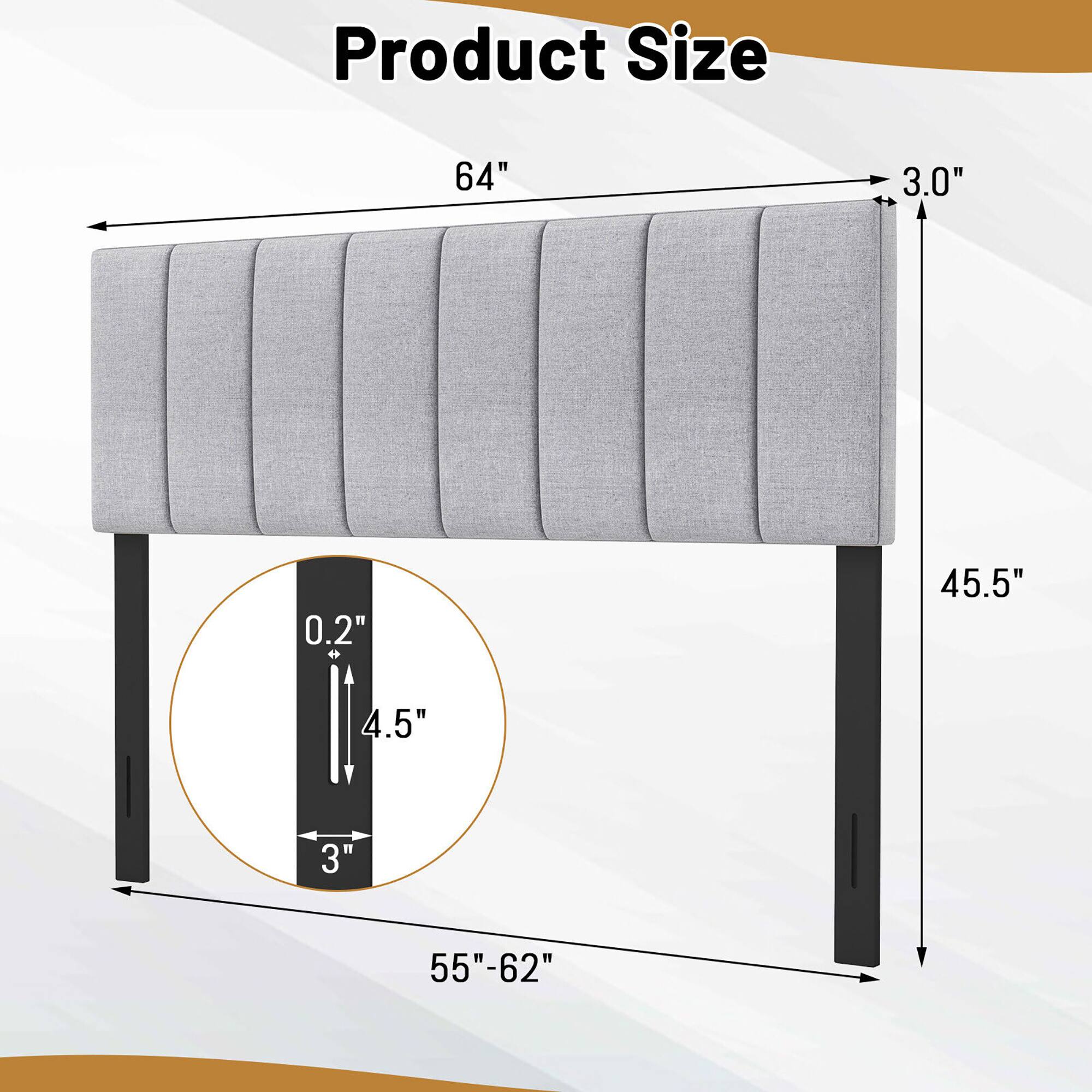 Product Size

- Length: 64"
- Height: 45.5"
- Depth: 3.0"
- Leg Width: 3"
- Leg Height: 4.5"
- Leg Thickness: 0.2"
- Overall Width: 55"-62"