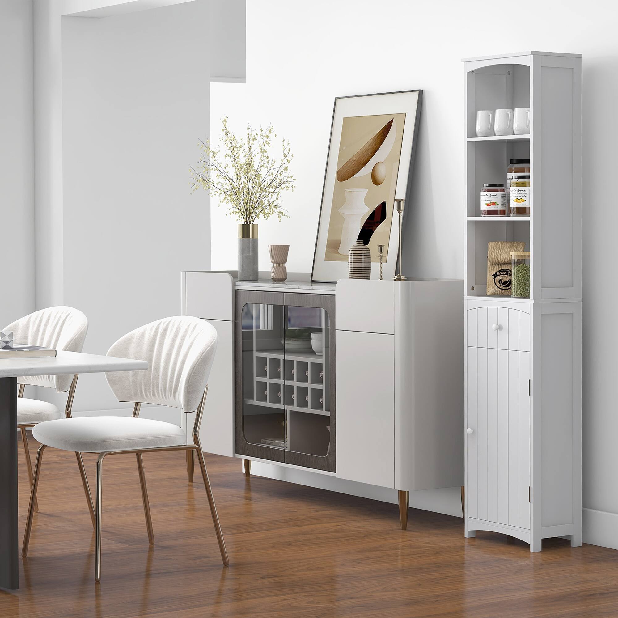 Alt View 5. Homcom - Bathroom Storage Cabinet, Free Standing Bathroom Storage Unit, Tall Linen Tower with 3-Tier Shelves and Drawer - White.