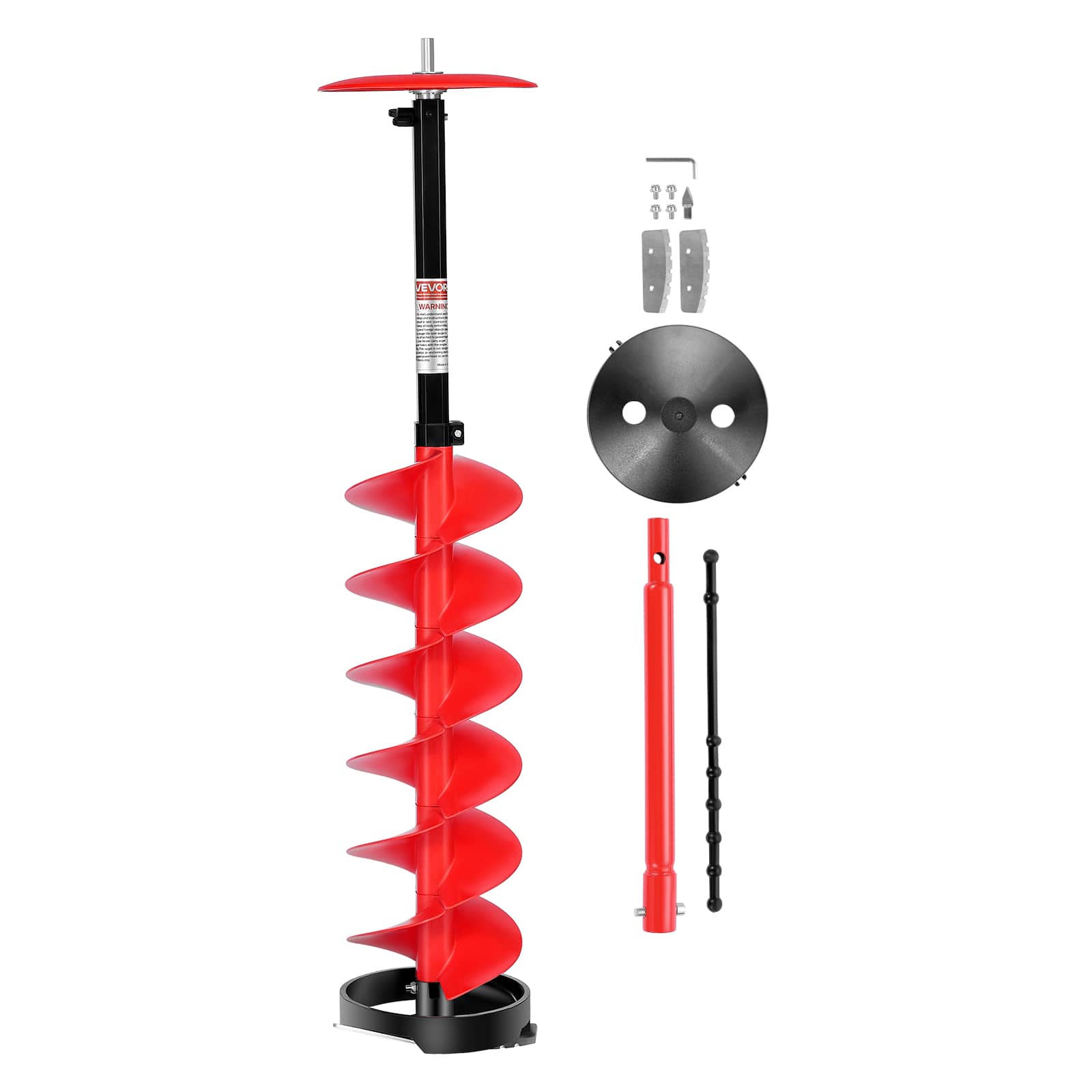 VEVOR - Ice Auger Drill Bit, 8in Diameter 41in Length, Cordless Nylon Ice Fishing Augers With Extra 13.4in Extension Rod - Red + Black