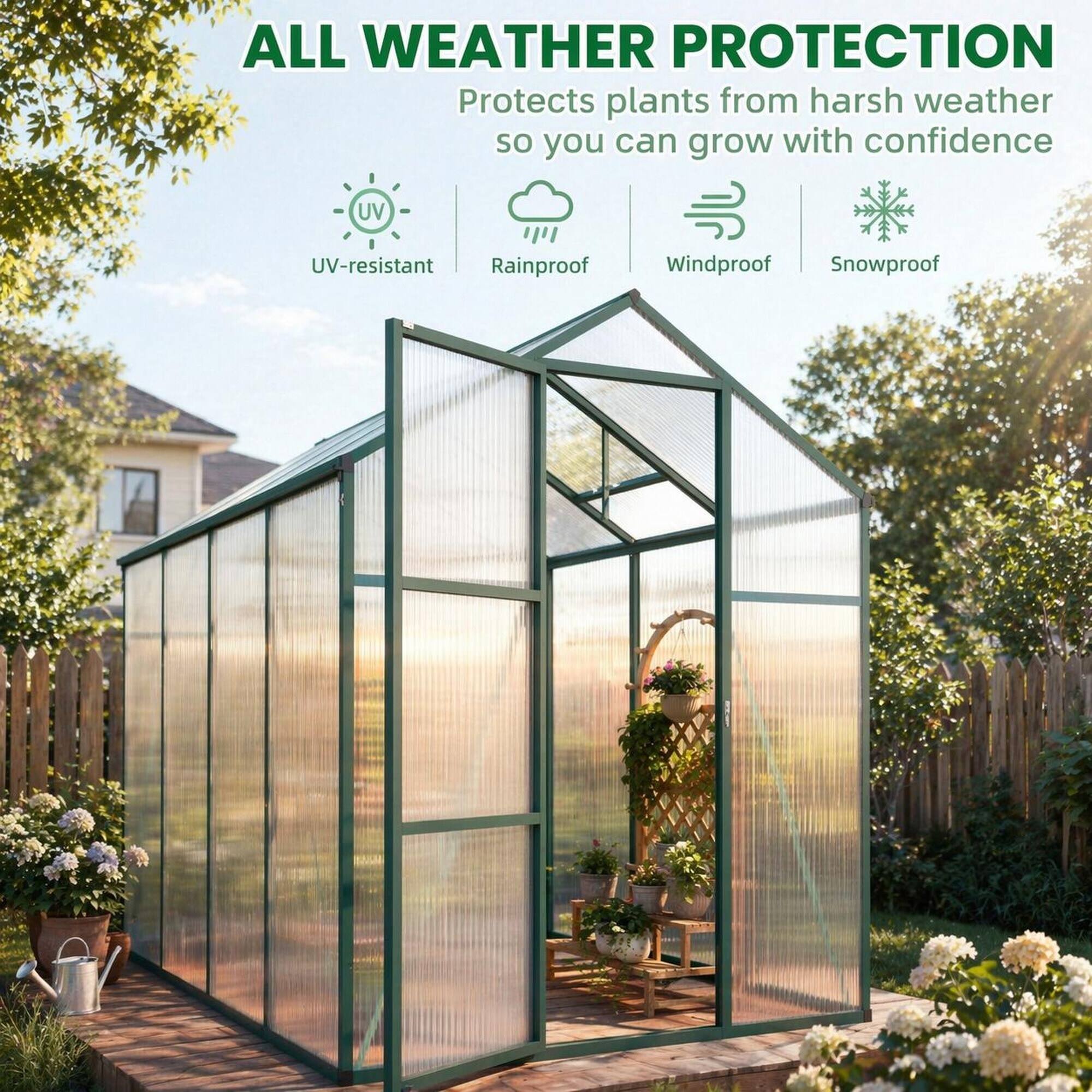 ALL WEATHER PROTECTION  
Protects plants from harsh weather so you can grow with confidence  

UV-resistant  
Rainproof  
Windproof  
Snowproof