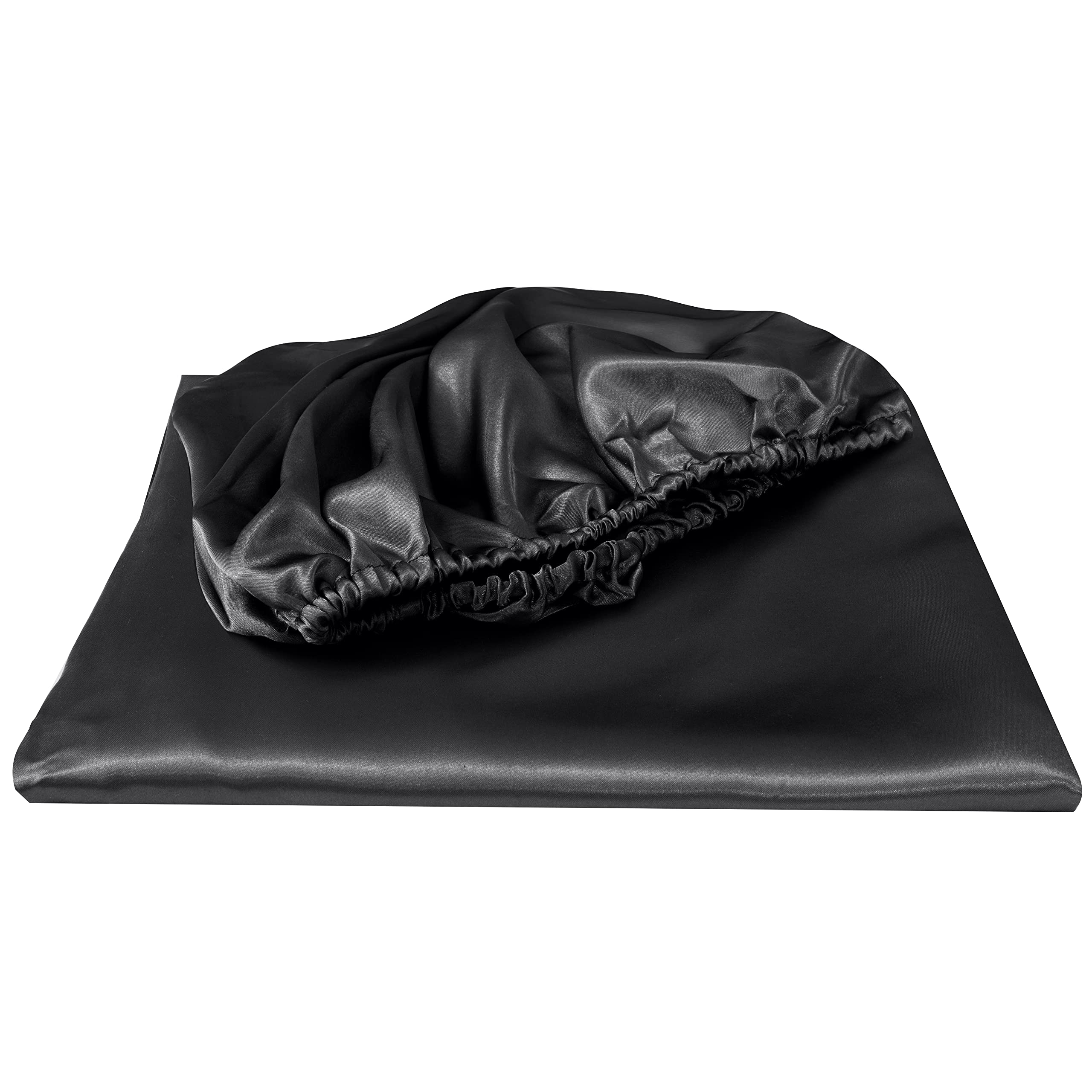 Alt View 2. Stylel Star - Silk Satin Black Fitted Sheet  Deep Pocket Only Breathable Non- Fading Fully Elasticized Bed Sheets Sold Separately - Black-Full.