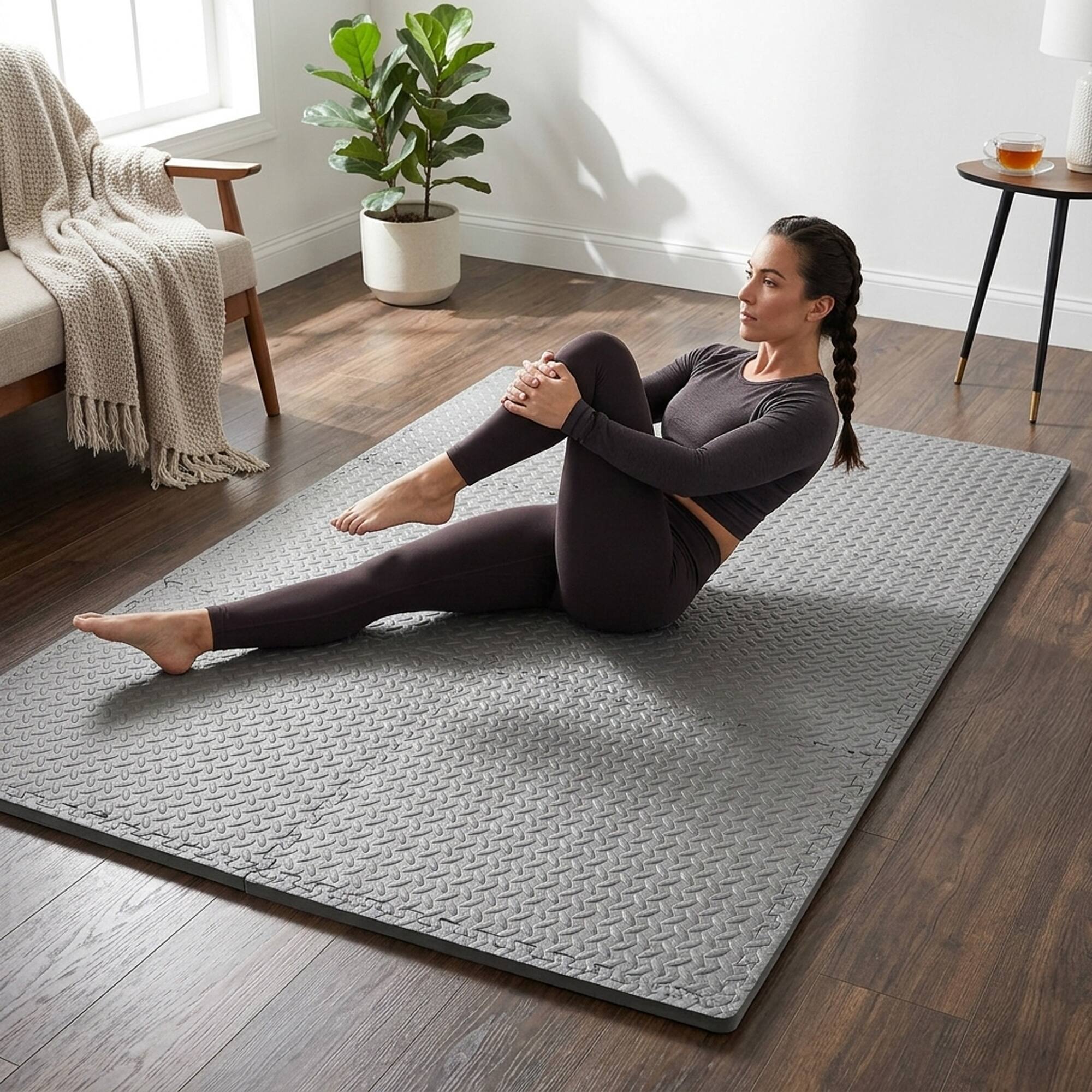 Alt View 4. Everyday Essentials - BalanceFrom Fitness 24 Sq Ft Interlocking EVA Foam Exercise Mat Tiles, Gray - Grey.