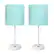 Angle. Limelights - White Stick Lamp with USB charging port and Fabric Shade 2 Pack Set - Aqua.