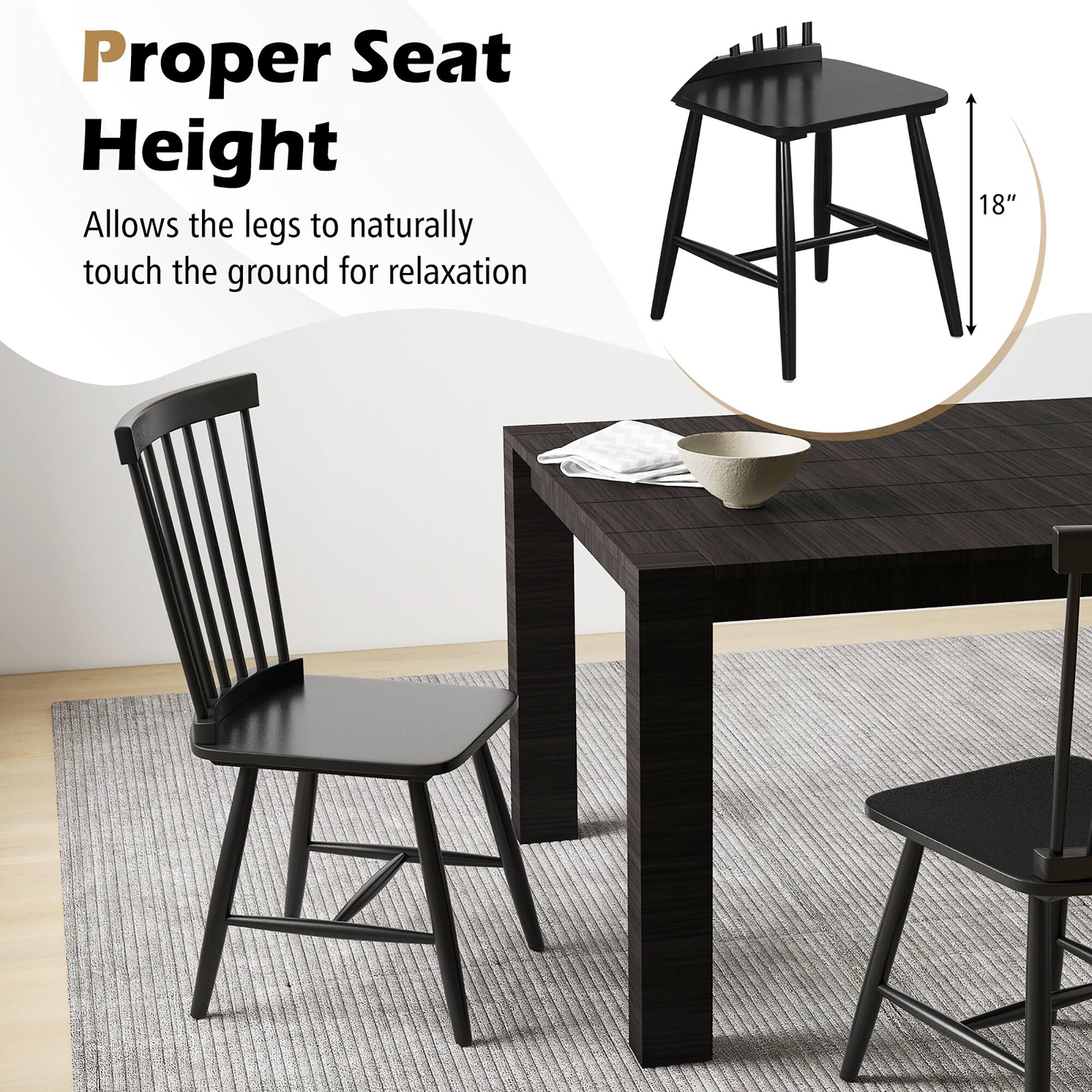 Proper Seat Height allows the legs to naturally touch the ground for relaxation. 18"