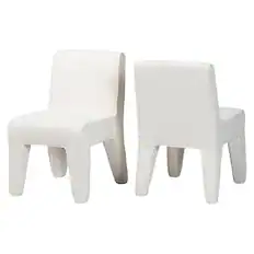 Front. Baxton Studio - Helios Boucle Dining Chair Set of 2 – Modern Armless Upholstered Accent Chair, Soft White - Cream.