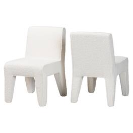 Baxton Studio - Helios Boucle Dining Chair Set of 2 – Modern Armless Upholstered Accent Chair, Soft White - Cream