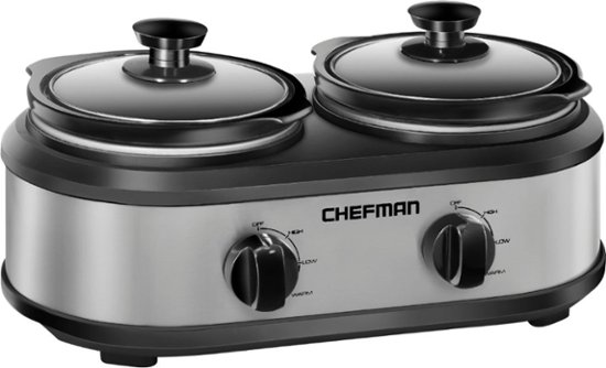 CHEFMAN - 2.5-Quart Slow Cooker - Stainless Steel/Black - Front_Zoom
