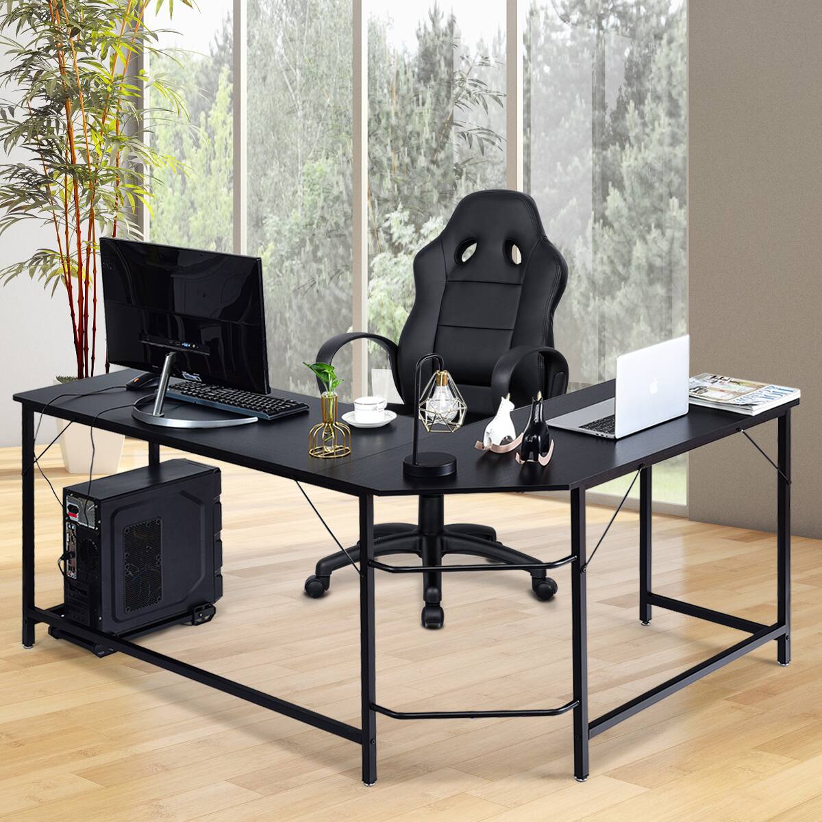 Alt View 12. Costway - L-Shaped Corner Computer Desk - Black.