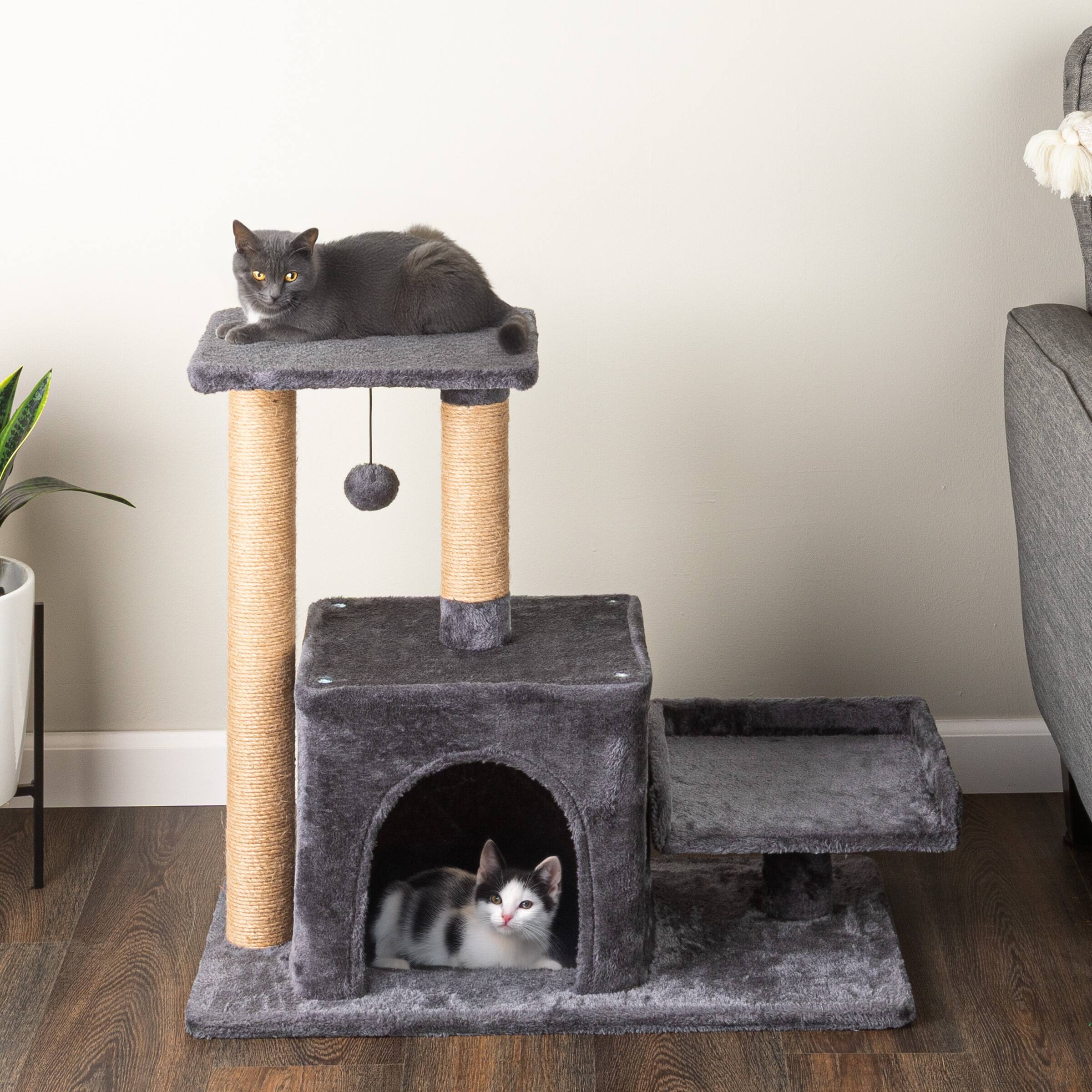 Alt View 5. PetMaker - 24.5in Small Cat Tree Tower Cat Tower with Napping Perches, Kitten Condo, 2 Rope Scratching Posts, and Hanging Toy.