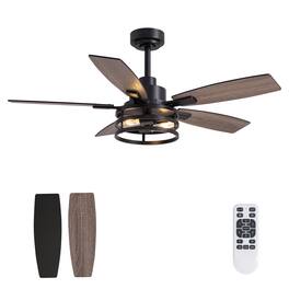 Siljoy - 46 In Ceiling Fan with Lights and Remote Farmhouse Cage Ceiling Fan for Patio Bedroom and Living room - Black